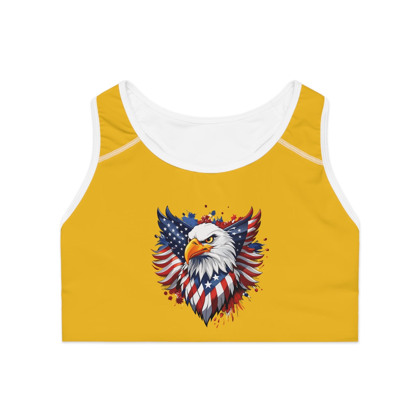 Princess Grace Eagle Pride Sports Bra with American Flag Design