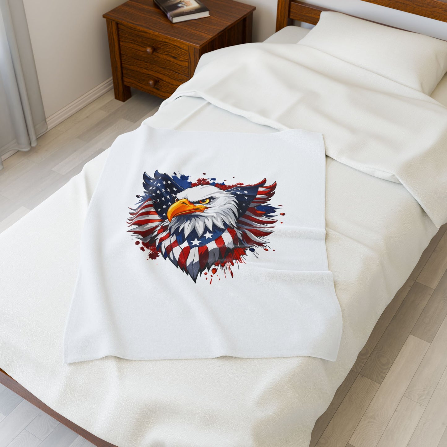 Princess Grace Patriotic Eagle Velveteen Plush Blanket Cozy American Flag Throw