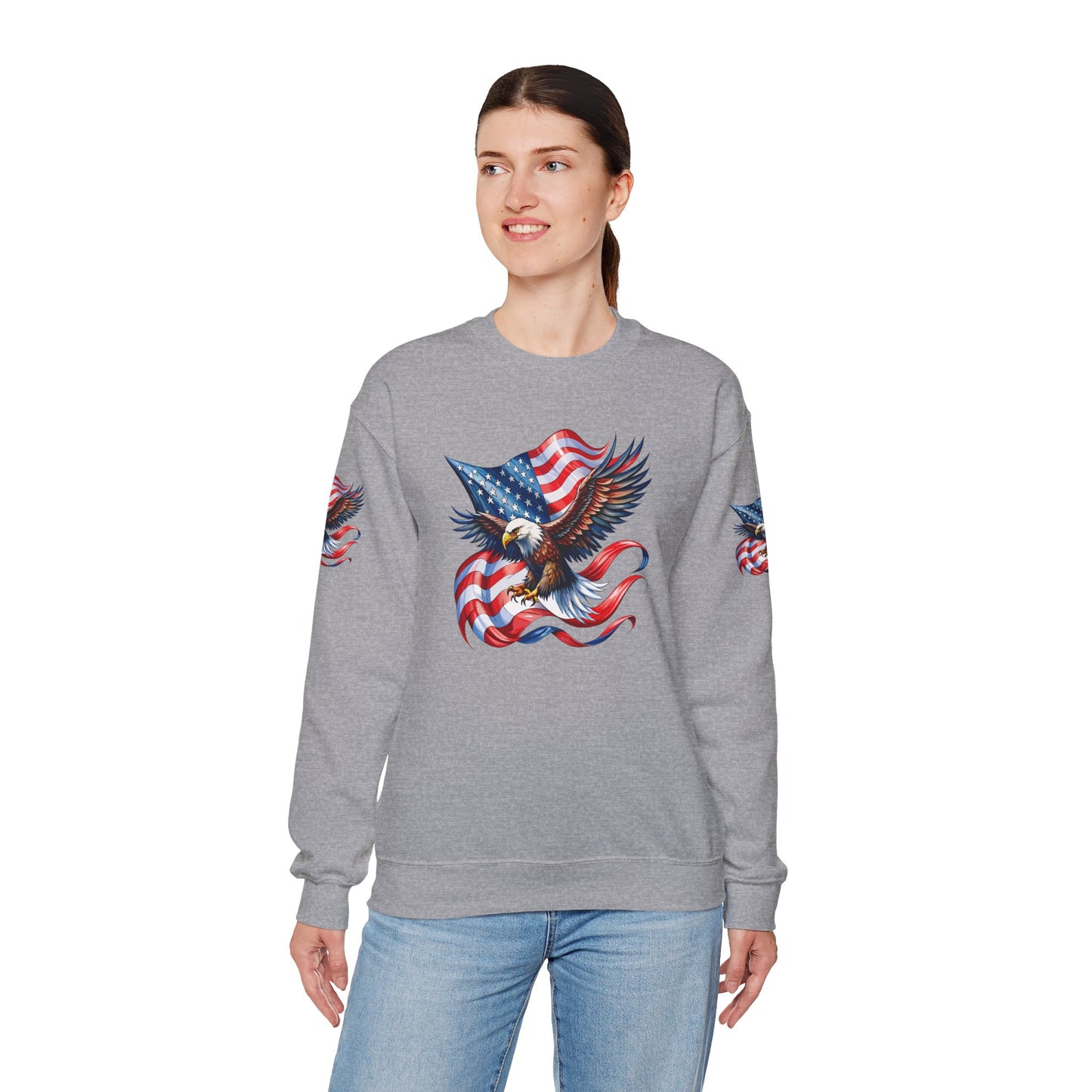 Princess Grace Patriotic Eagle Crewneck Sweatshirt Unisex Heavy Blend Perfect for Independence Day and Memorial Day