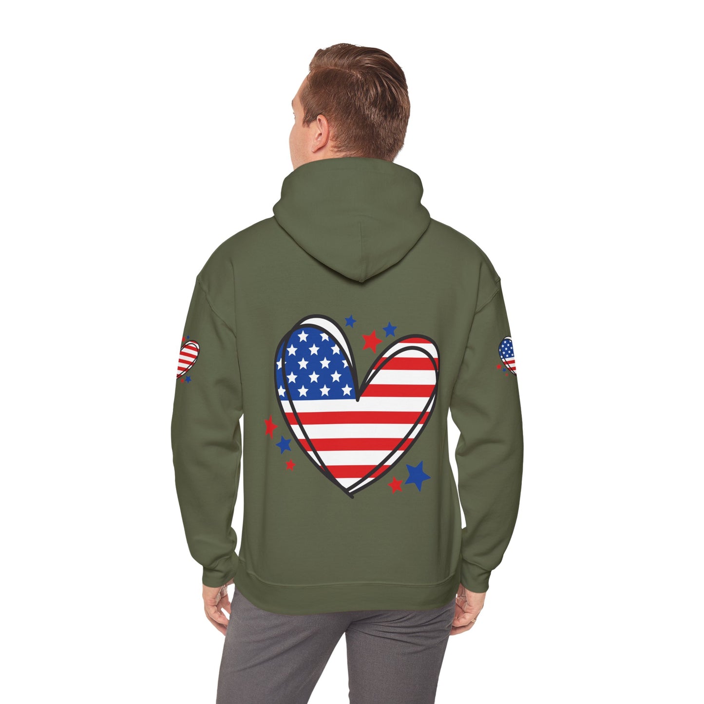 Princess Grace Patriotic Heart Hoodie Unisex Heavy Blend Hooded Sweatshirt for Independence Day & Year Round Love