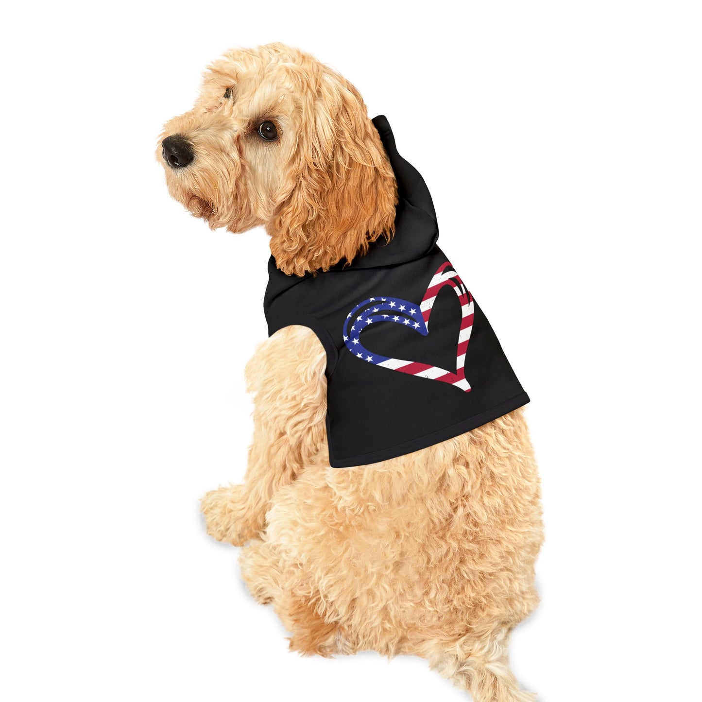 Princess Grace Patriotic Pet Hoodie Adorable Black Dog Sweatshirt with Heart Design