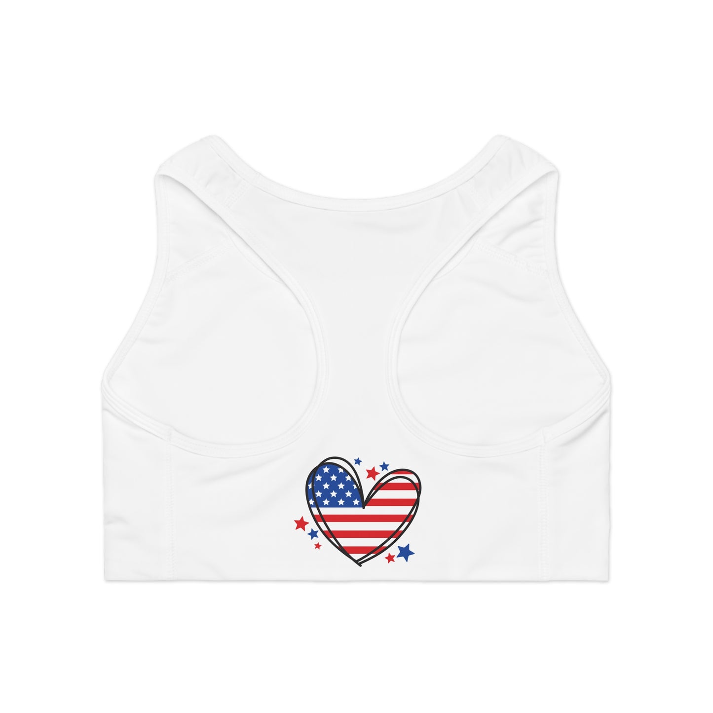 Princess Grace Patriotic Heart Sports Bra Red White & Blue Activewear for Independence Day