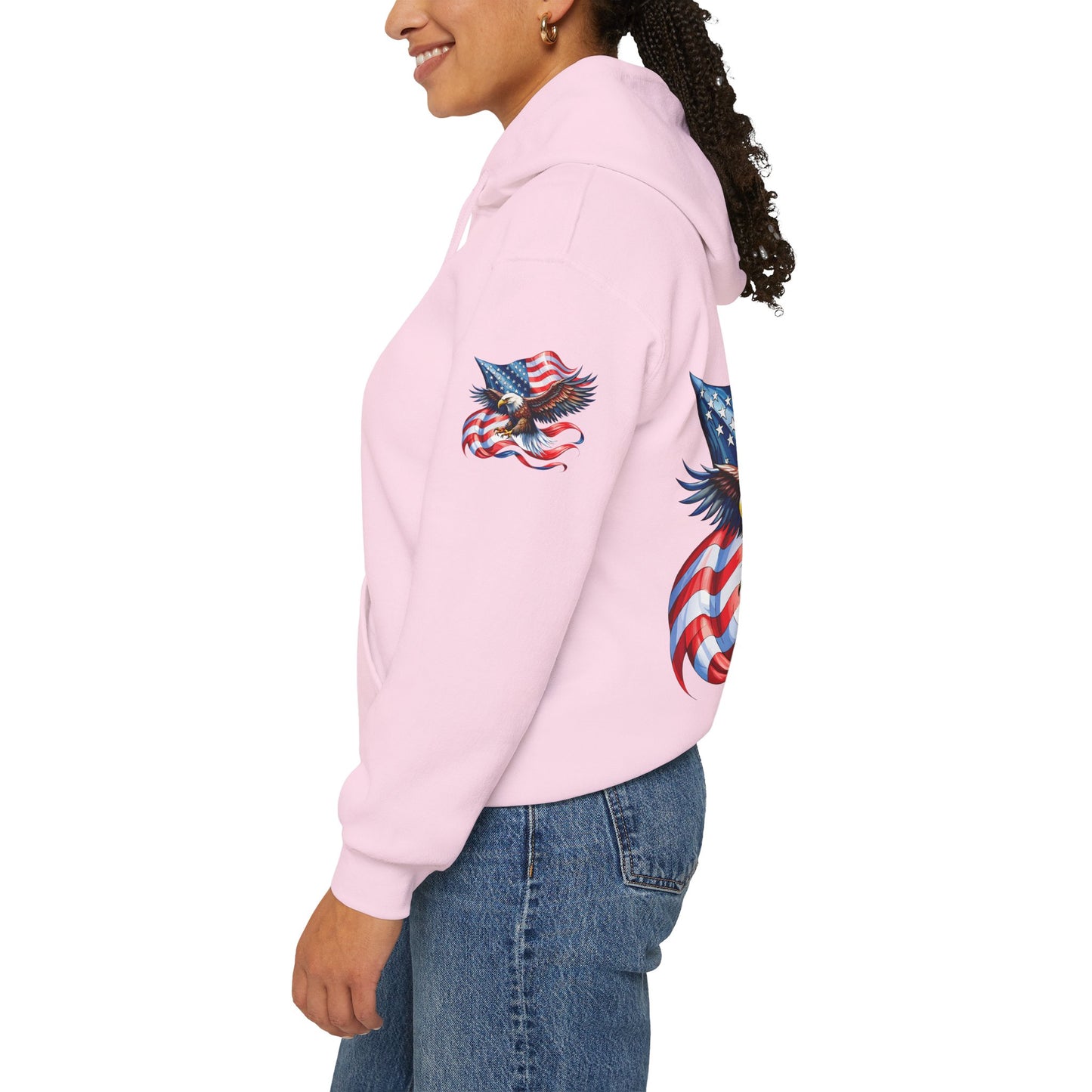 Princess Grace Patriotic Eagle Hoodie Unisex Heavy Blend Sweatshirt with American Flag Design
