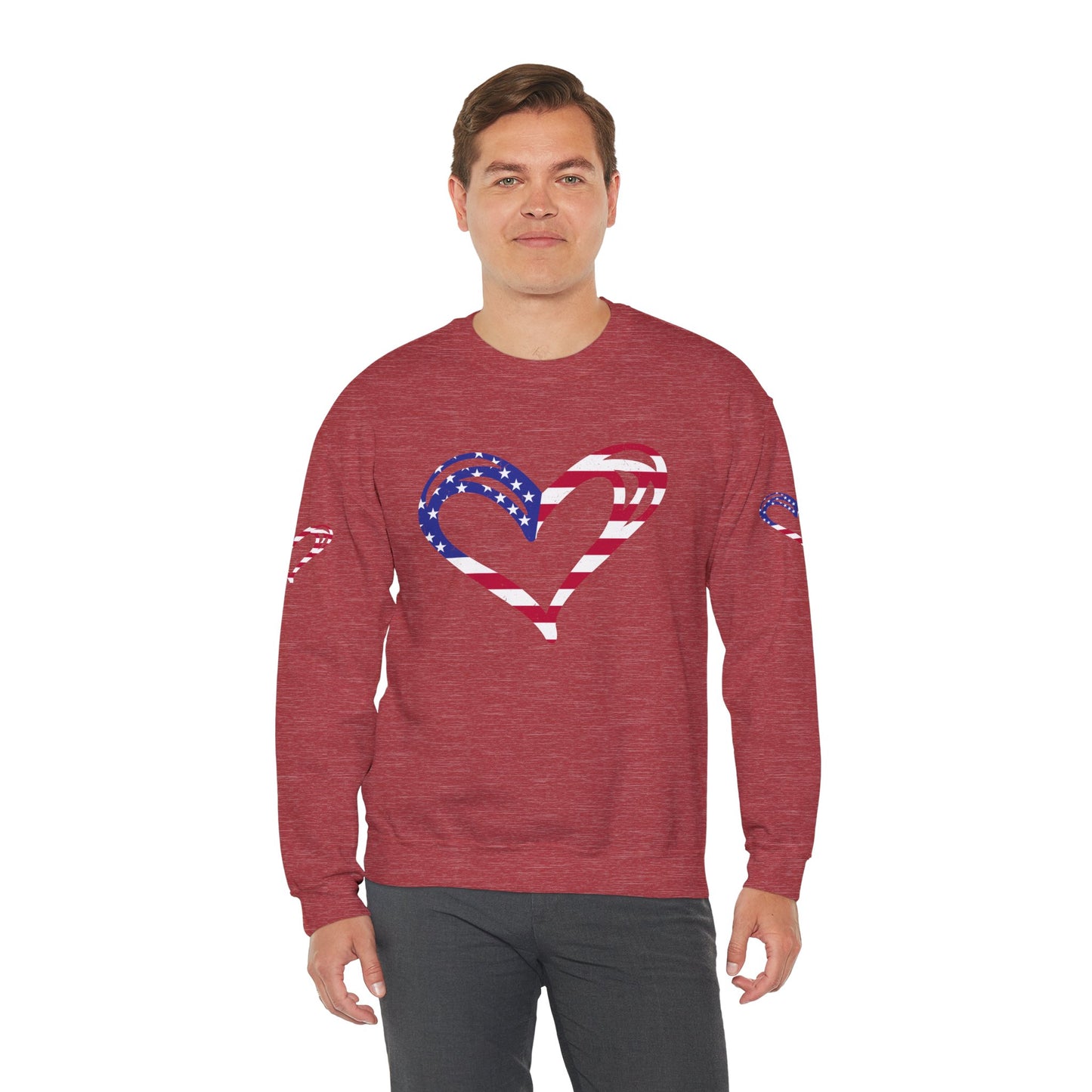 Princess Grace Patriotic Heart Sweatshirt Unisex Heavy Blend Crewneck with Candy Cane Design