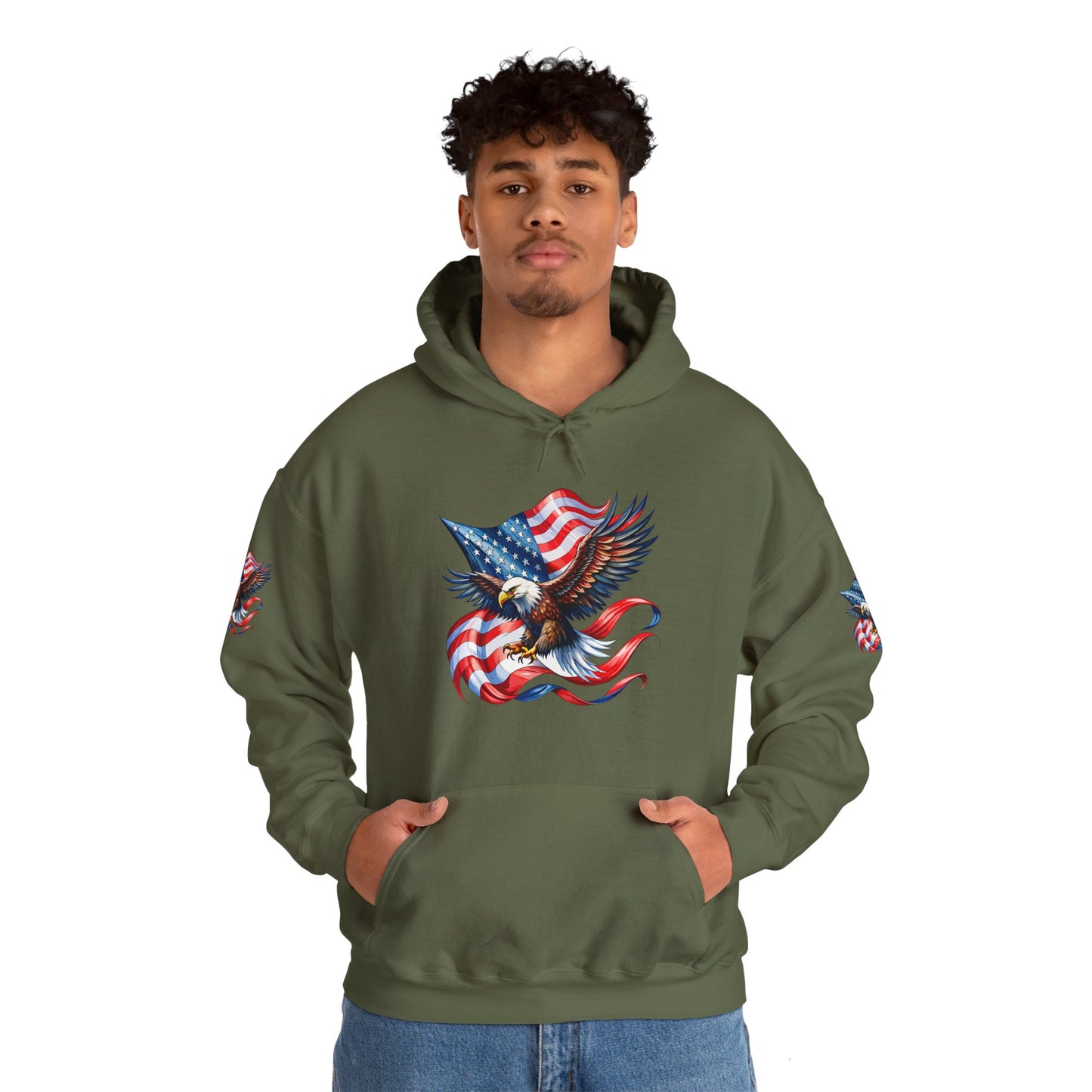 Princess Grace Patriotic Eagle Hoodie Unisex Heavy Blend Sweatshirt with American Flag Design