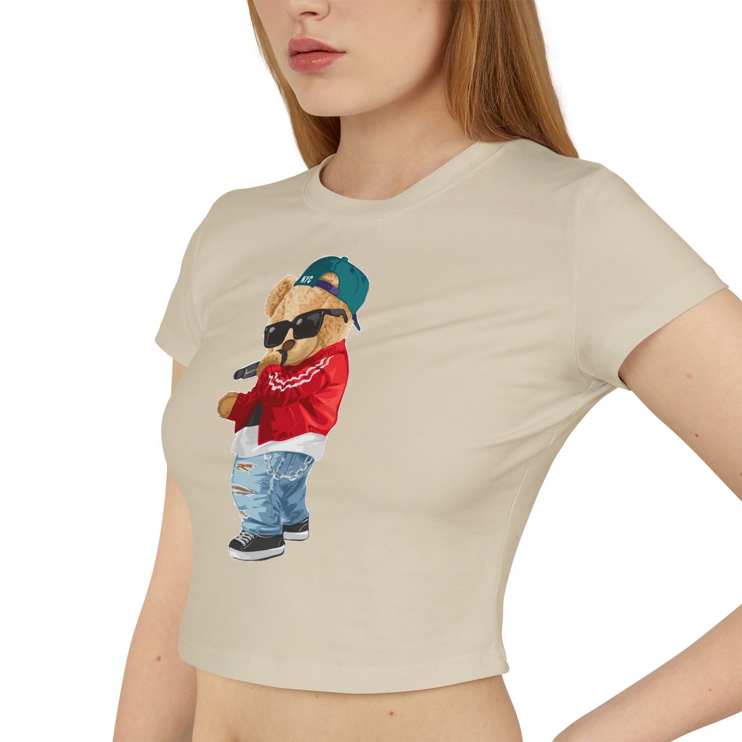 Princess Grace Trendy Women's Baby Tee with Cool Bear Design Cute & Fun Casual Shirt for Everyday Wear