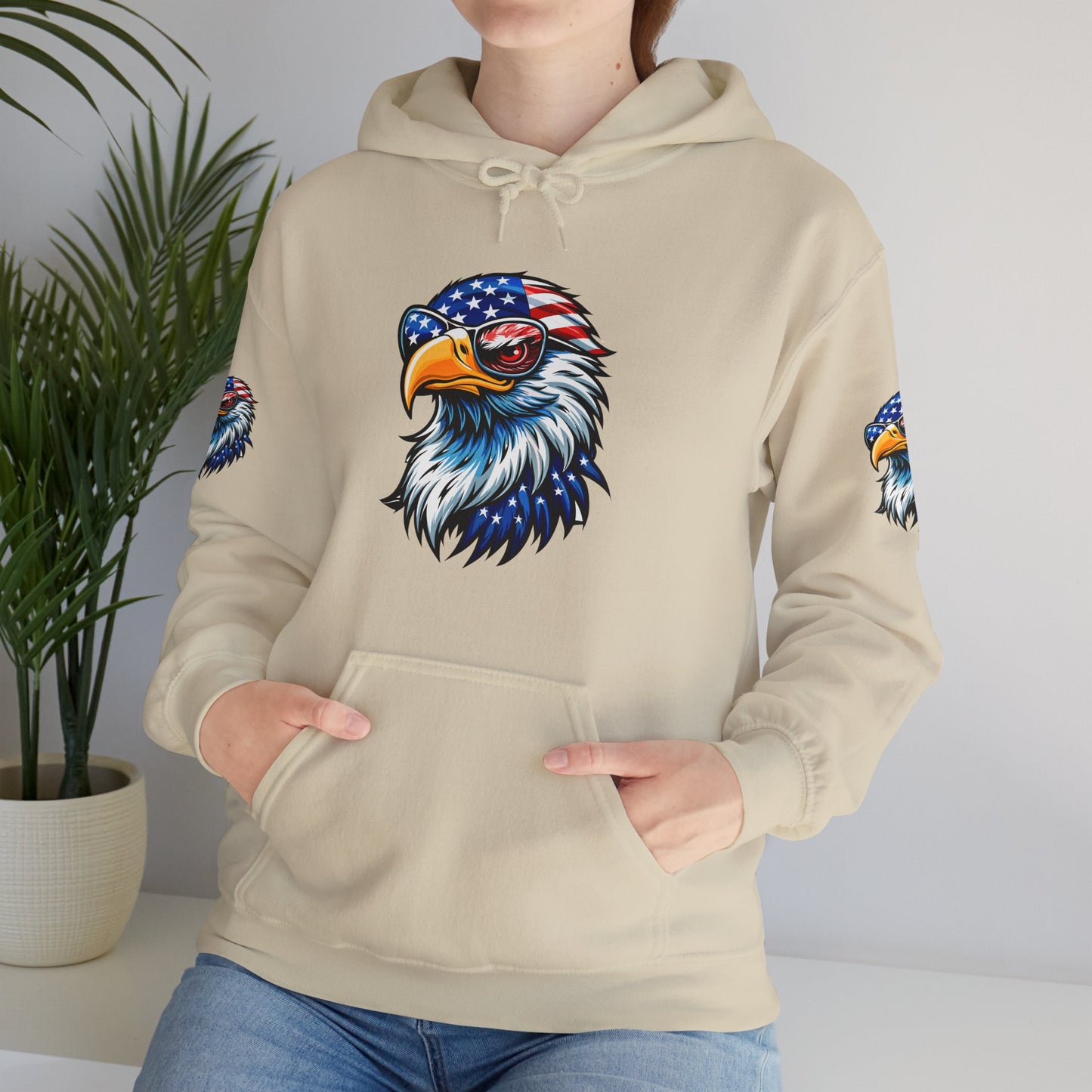 Princess Grace Patriotic Eagle Hoodie Unisex Heavy Blend Sweatshirt with USA Flag Design