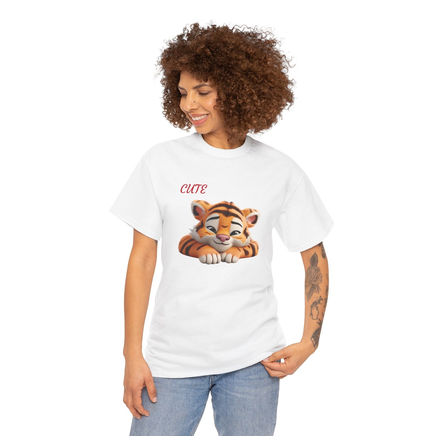Princess Grace Cute Tiger Graphic Unisex Heavy Cotton Tee Perfect for Animal Lovers and Everyday Comfort
