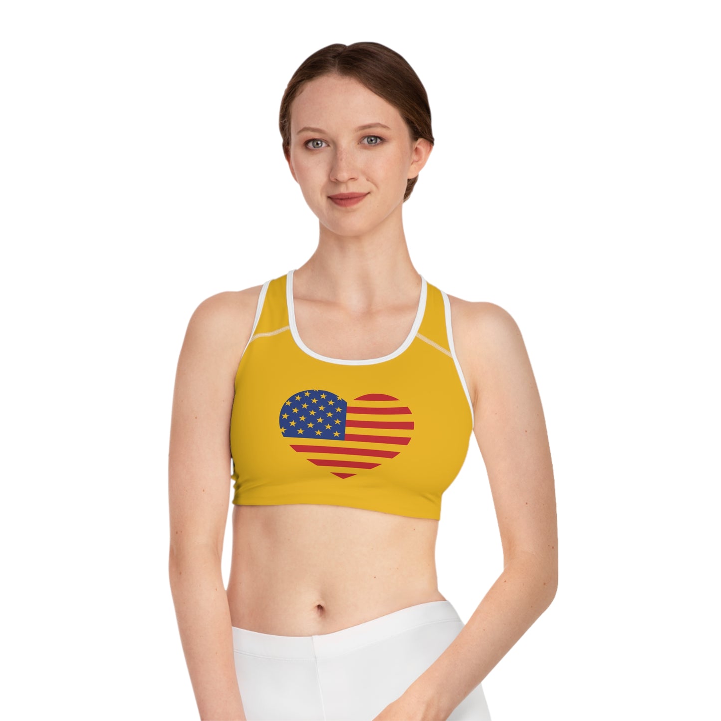 Princess Grace Patriotic Heart Sports Bra USA Flag Design