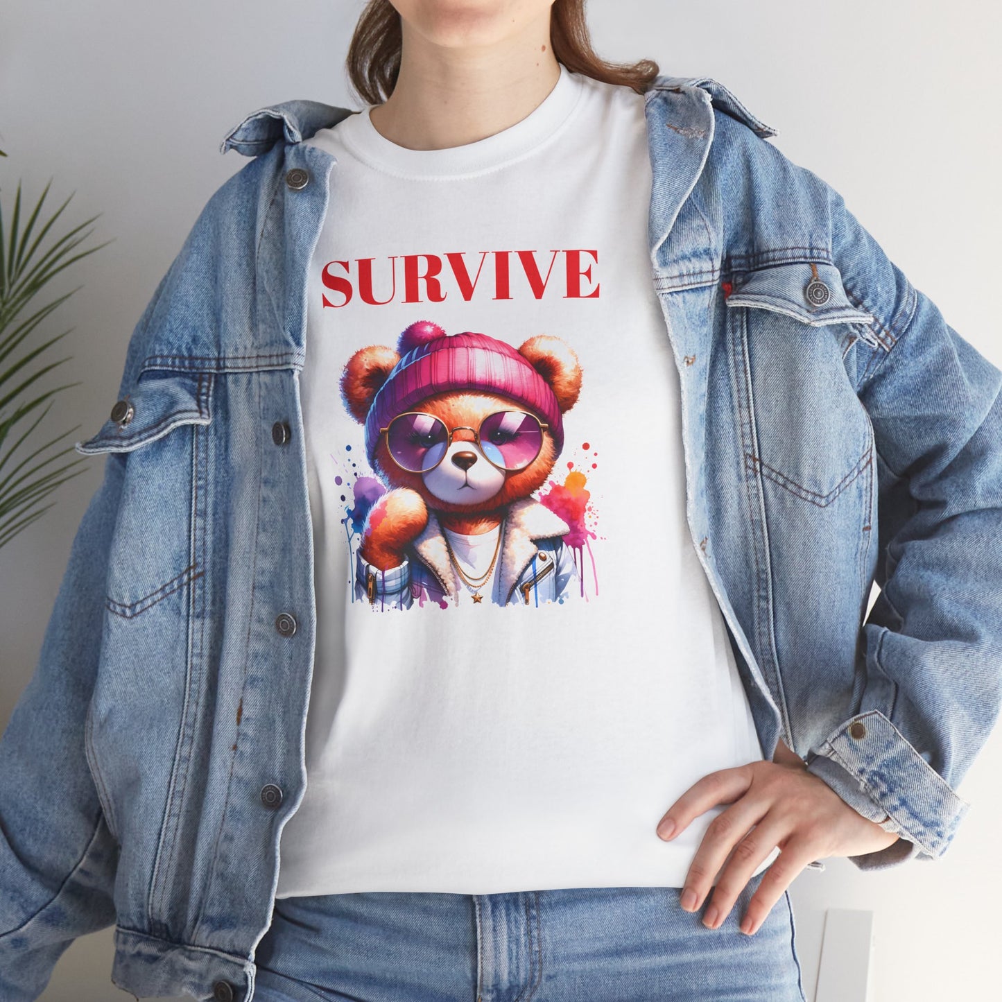 Princess Grace Survive Unisex Heavy Cotton Tee Colorful Bear Design T-Shirt