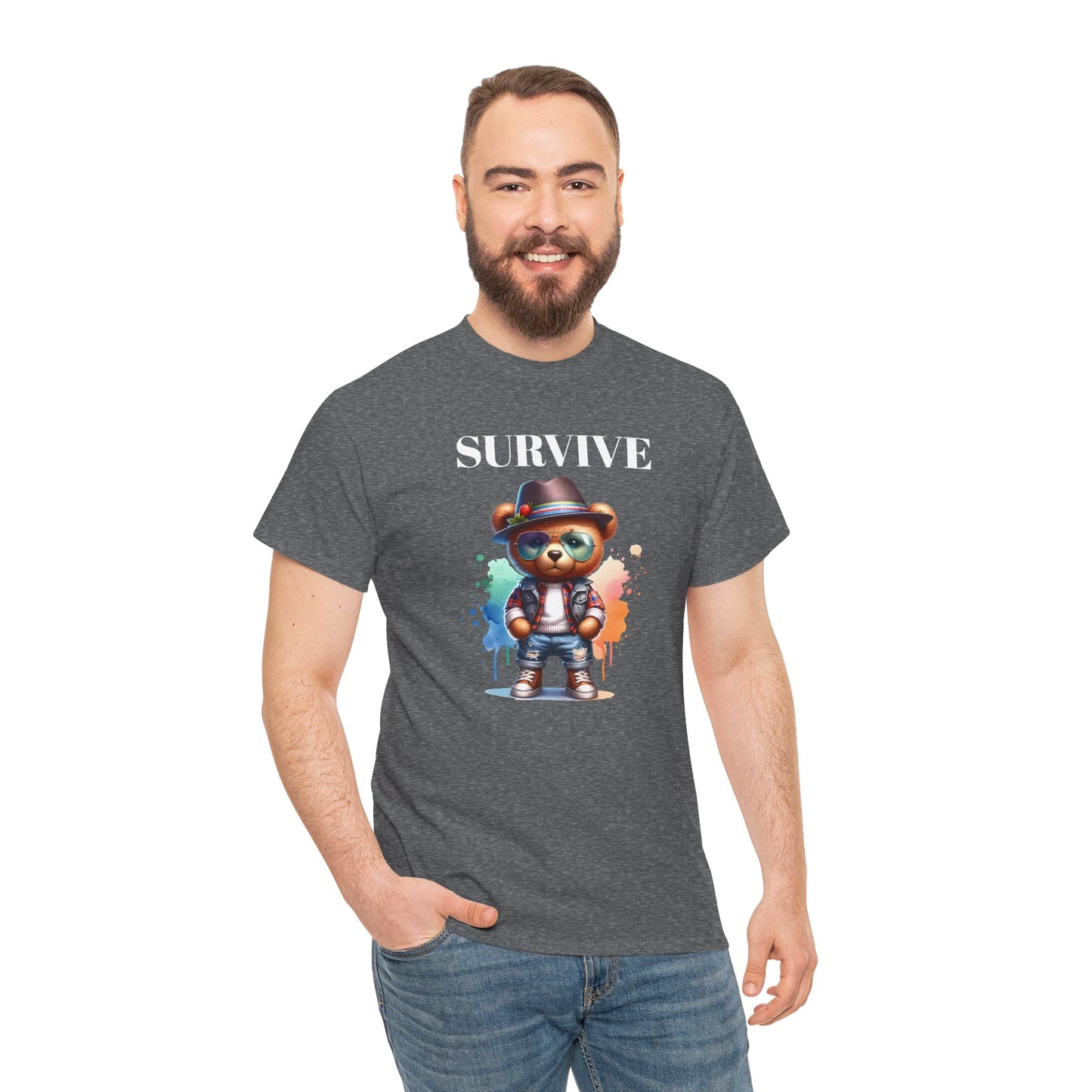 Princess Grace Survive Bear Unisex Heavy Cotton Tee Casual Graphic T-Shirt for Fun and Adventure Lovers
