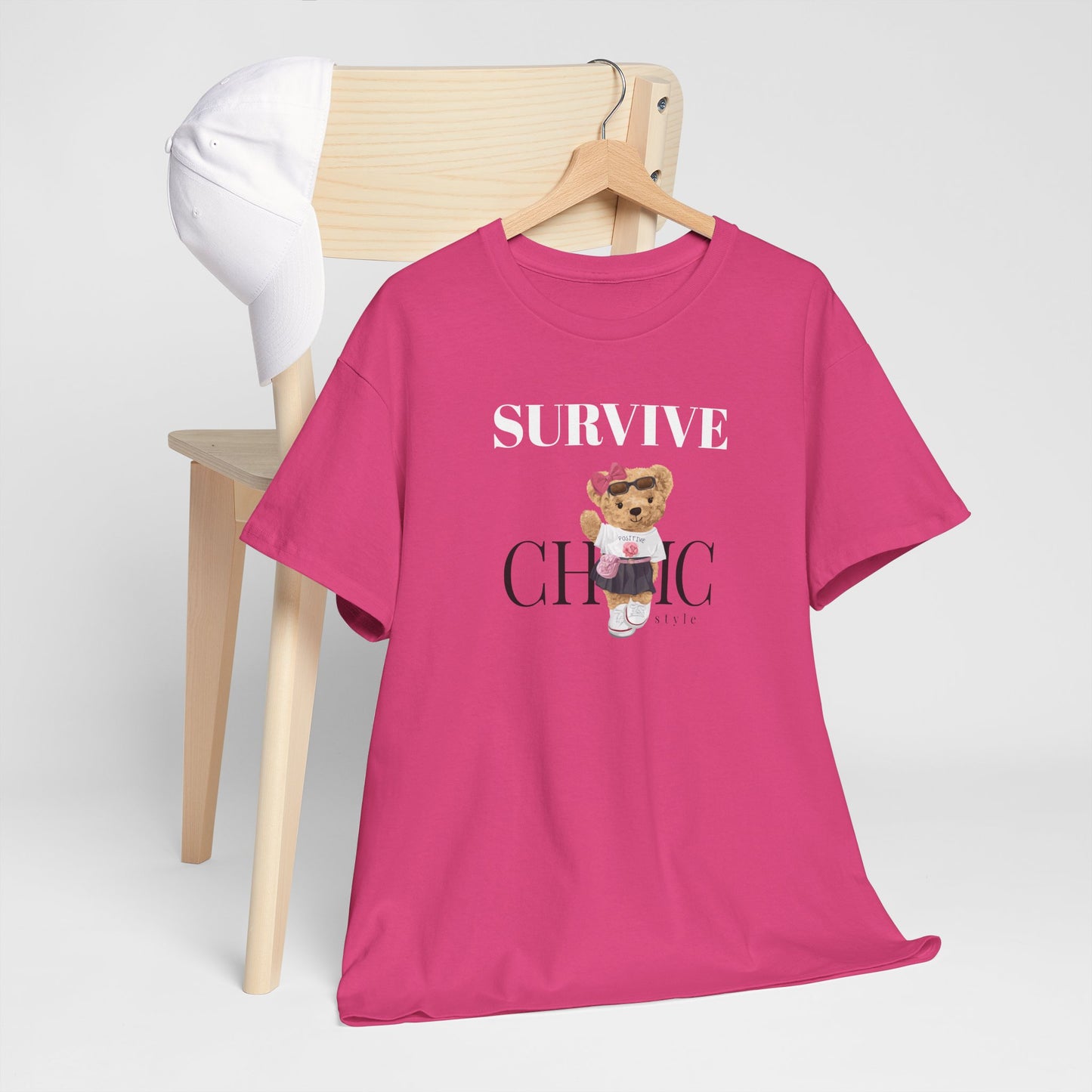 Princess Grace Survive Chic Unisex Heavy Cotton Tee Cute Bear Graphic T-Shirt for Casual Style