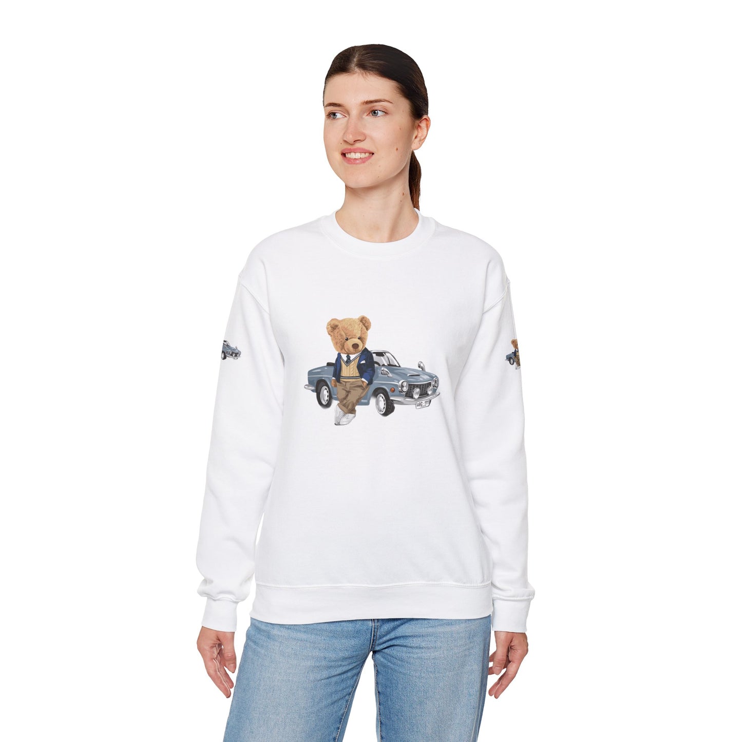 Princess Grace Stylish Crewneck Sweatshirt with Bear and Car Design