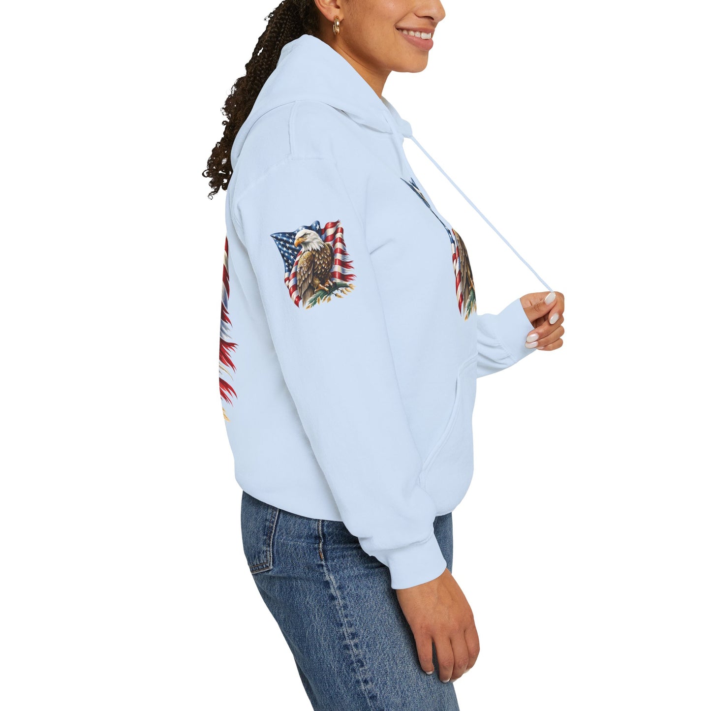 Princess Grace Patriotic Eagle Hooded Sweatshirt Unisex Heavy Blend Perfect for Memorial Day & Independence Day