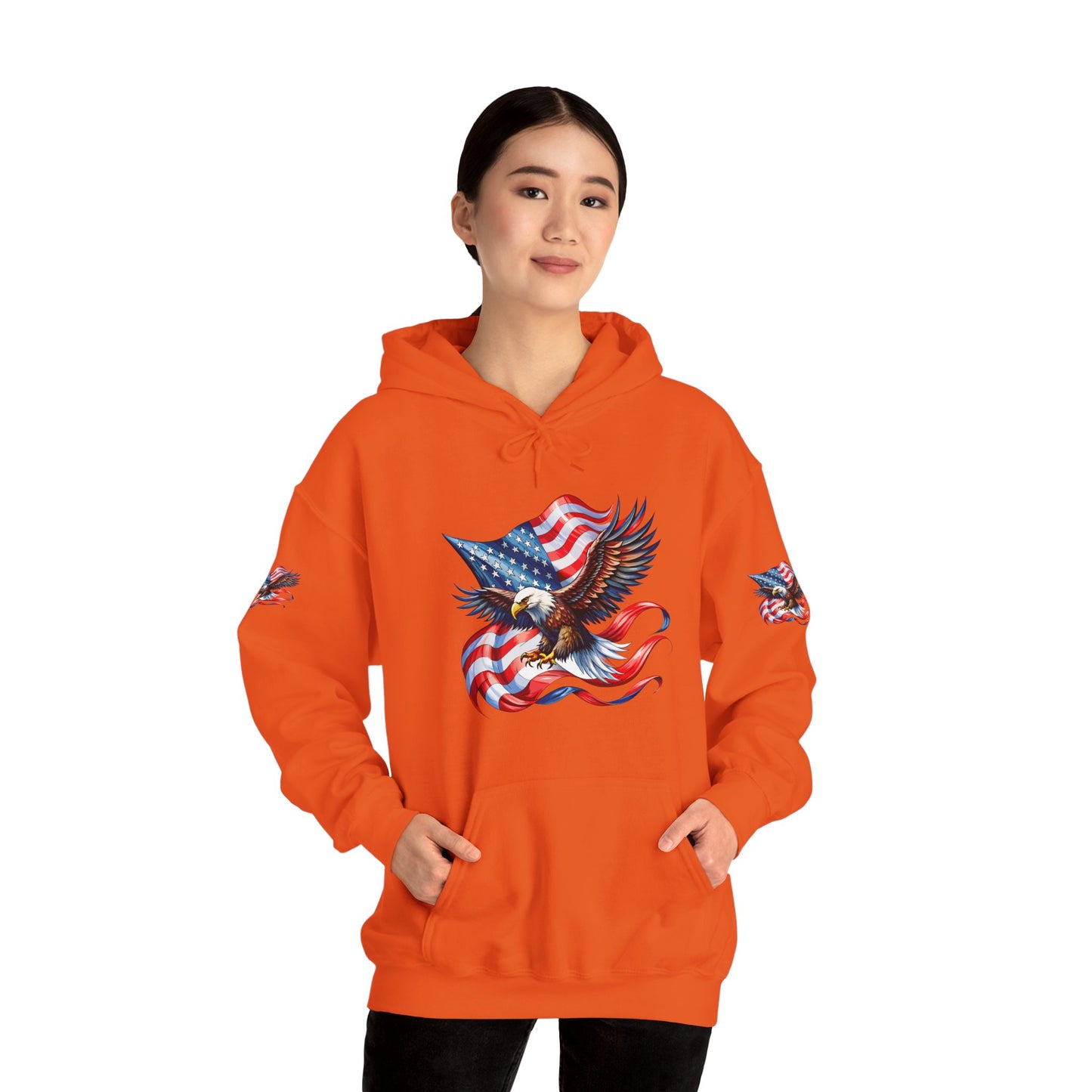 Princess Grace Patriotic Eagle Hoodie Unisex Heavy Blend Sweatshirt with American Flag Design