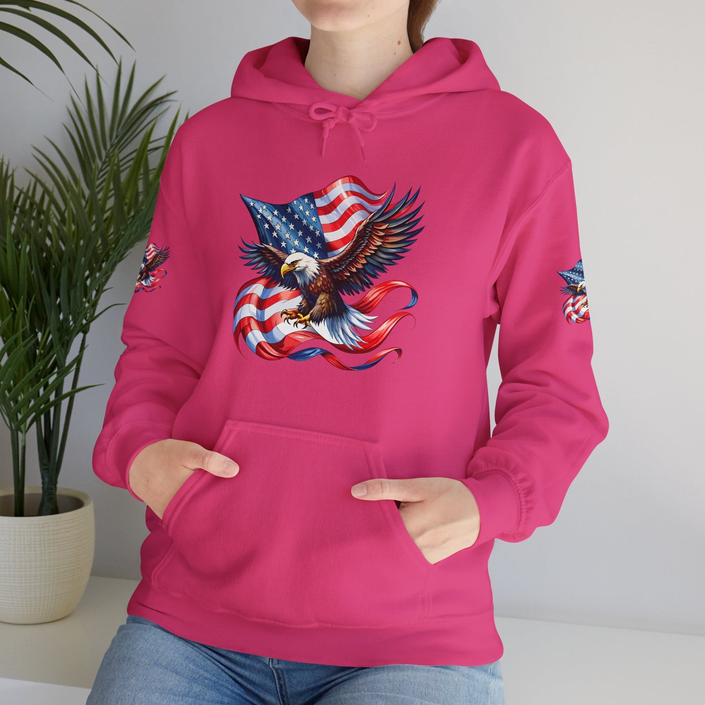 Princess Grace Patriotic Eagle Hoodie Unisex Heavy Blend Sweatshirt with American Flag Design