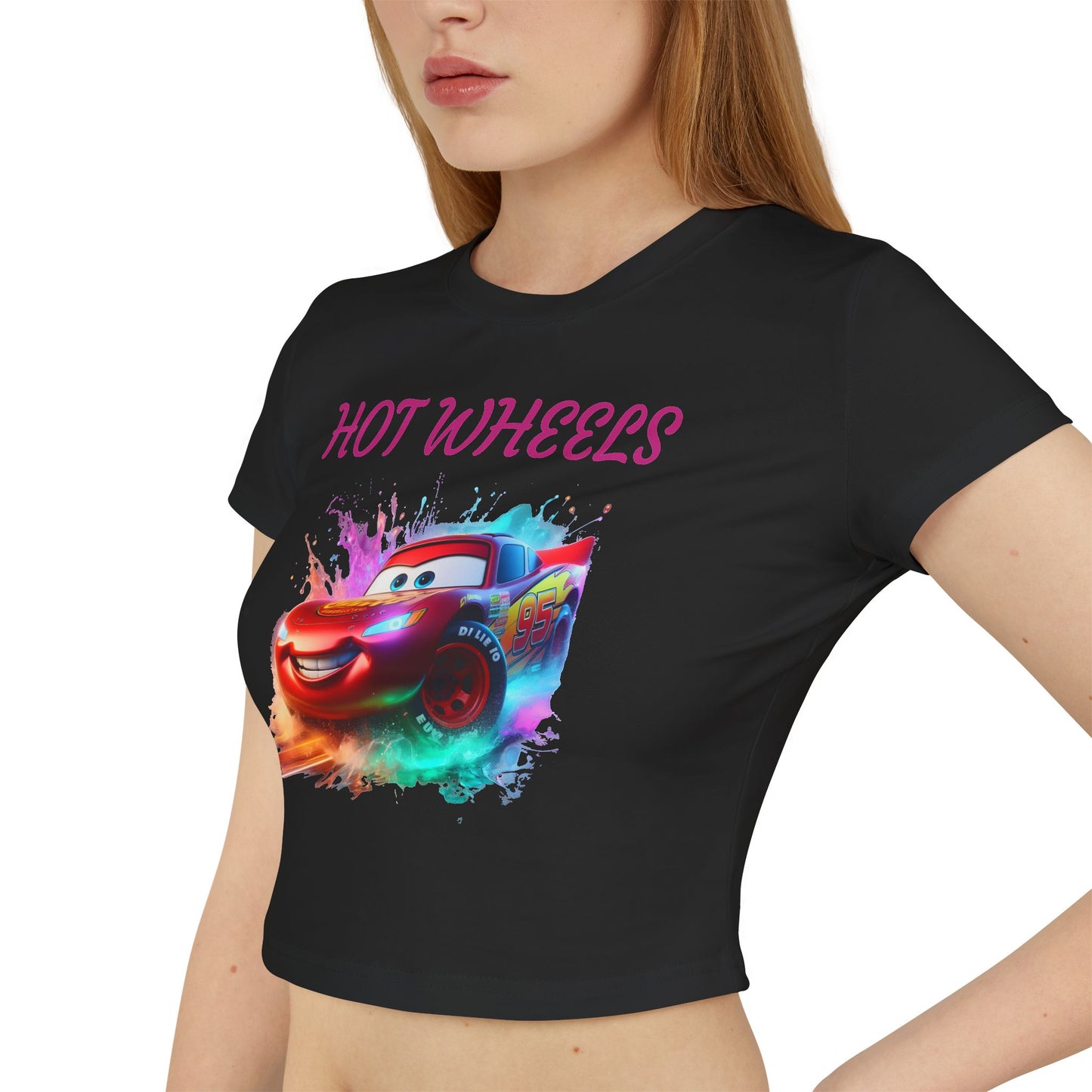 Princess Grace Hot Wheels Women's Baby Tee Colorful Cartoon Graphic T-Shirt