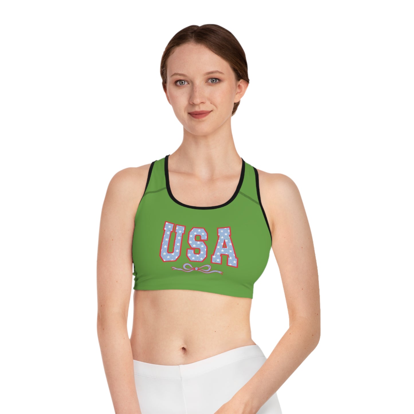 Princess Grace USA Themed Sports Bra Comfortable Activewear for Independence Day & Fitness Enthusiasts