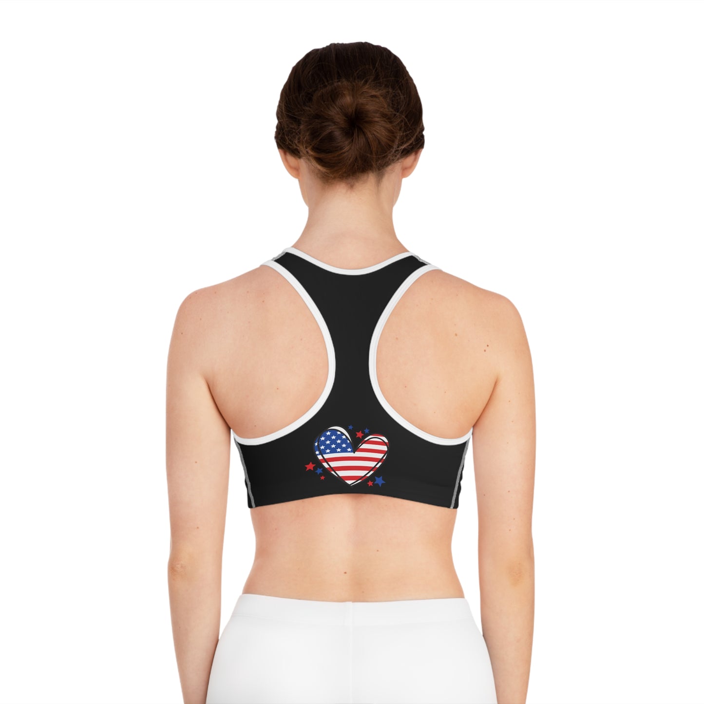 Princess Grace Patriotic Heart Sports Bra Perfect for Active Americans