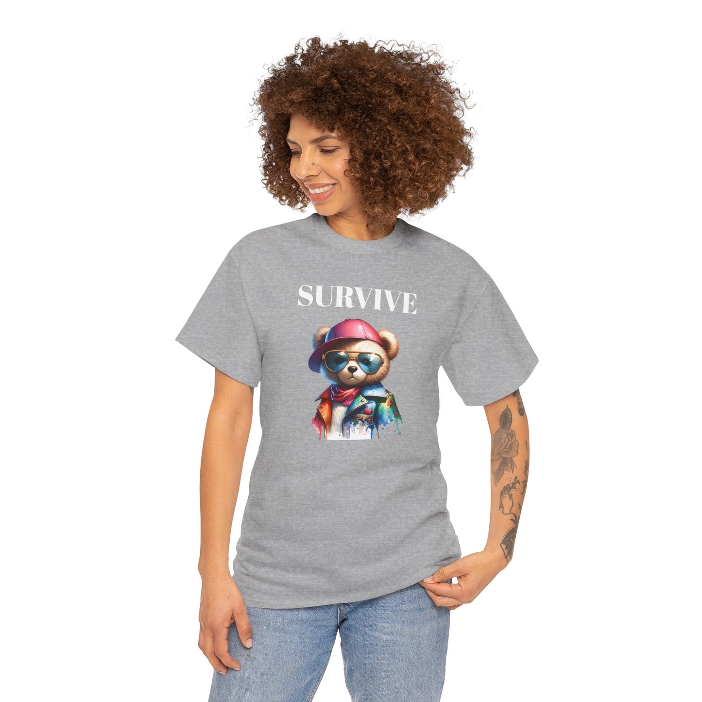 Princess Grace Survive Bear Unisex Heavy Cotton Tee Cool Graphic T-Shirt for Casual Style