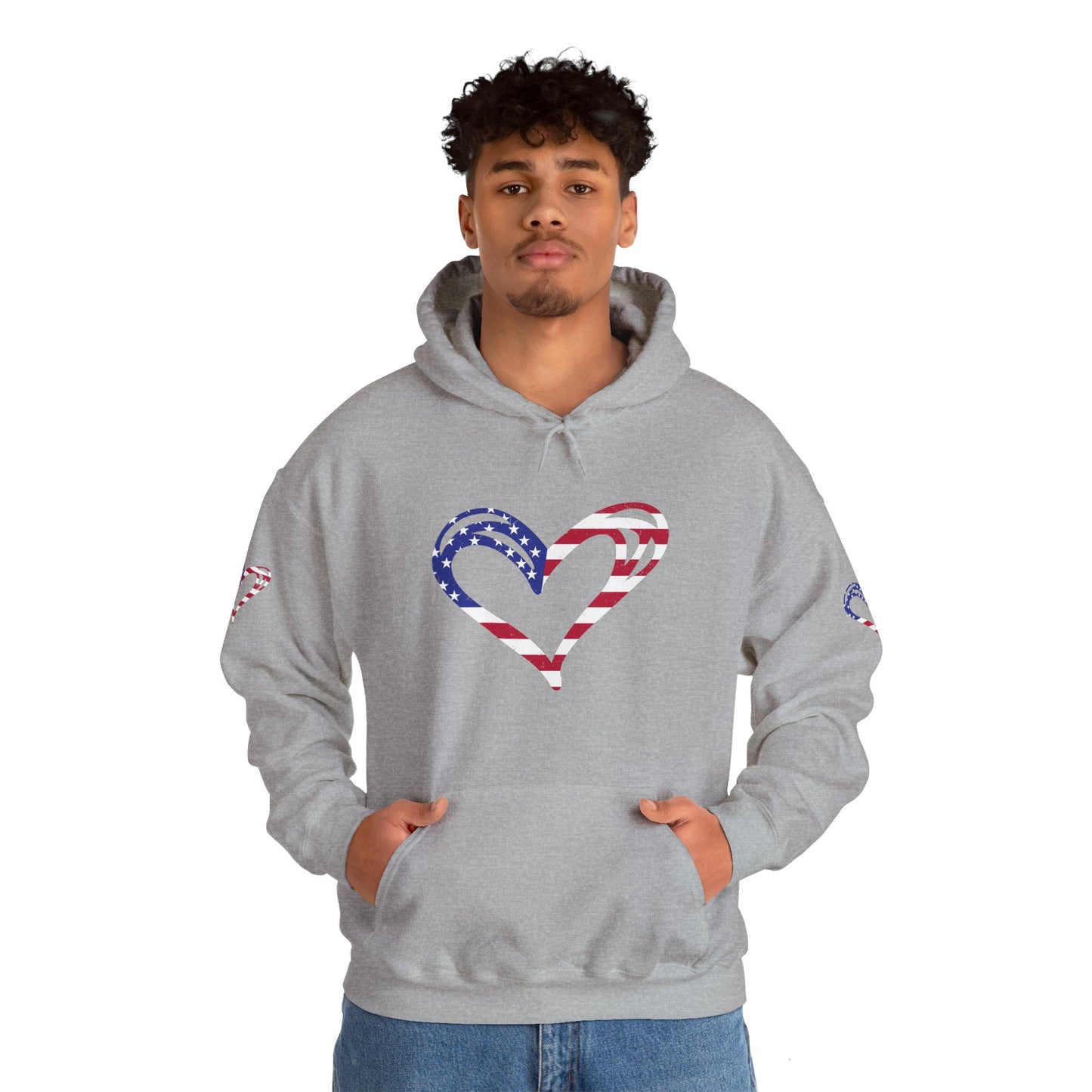 Princess Grace Patriotic Heart Unisex Hoodie Comfortable Heavy Blend Sweatshirt for Independence Day and Everyday Wear