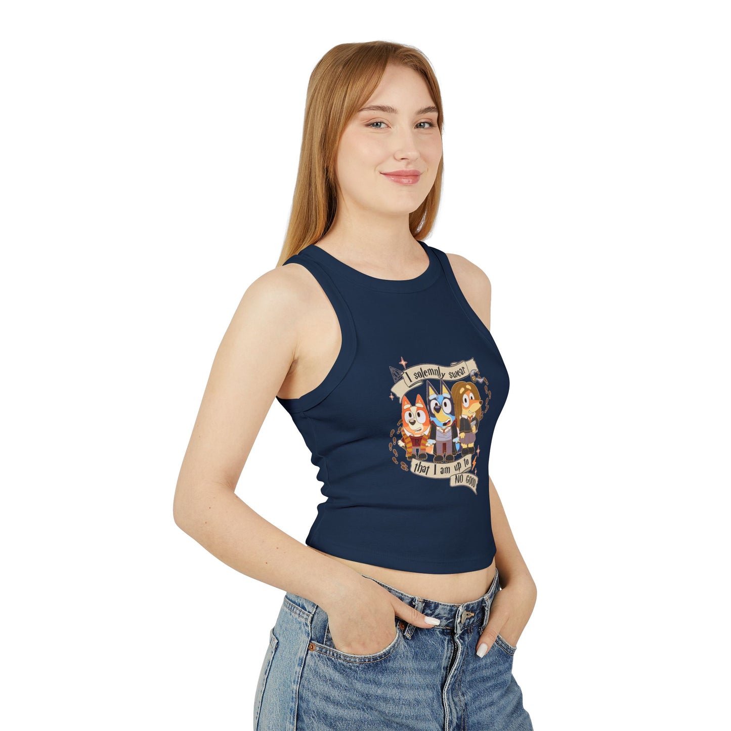 Princess Grace Funny Bluey Racer Tank Top for Women Up To No Good Vibe