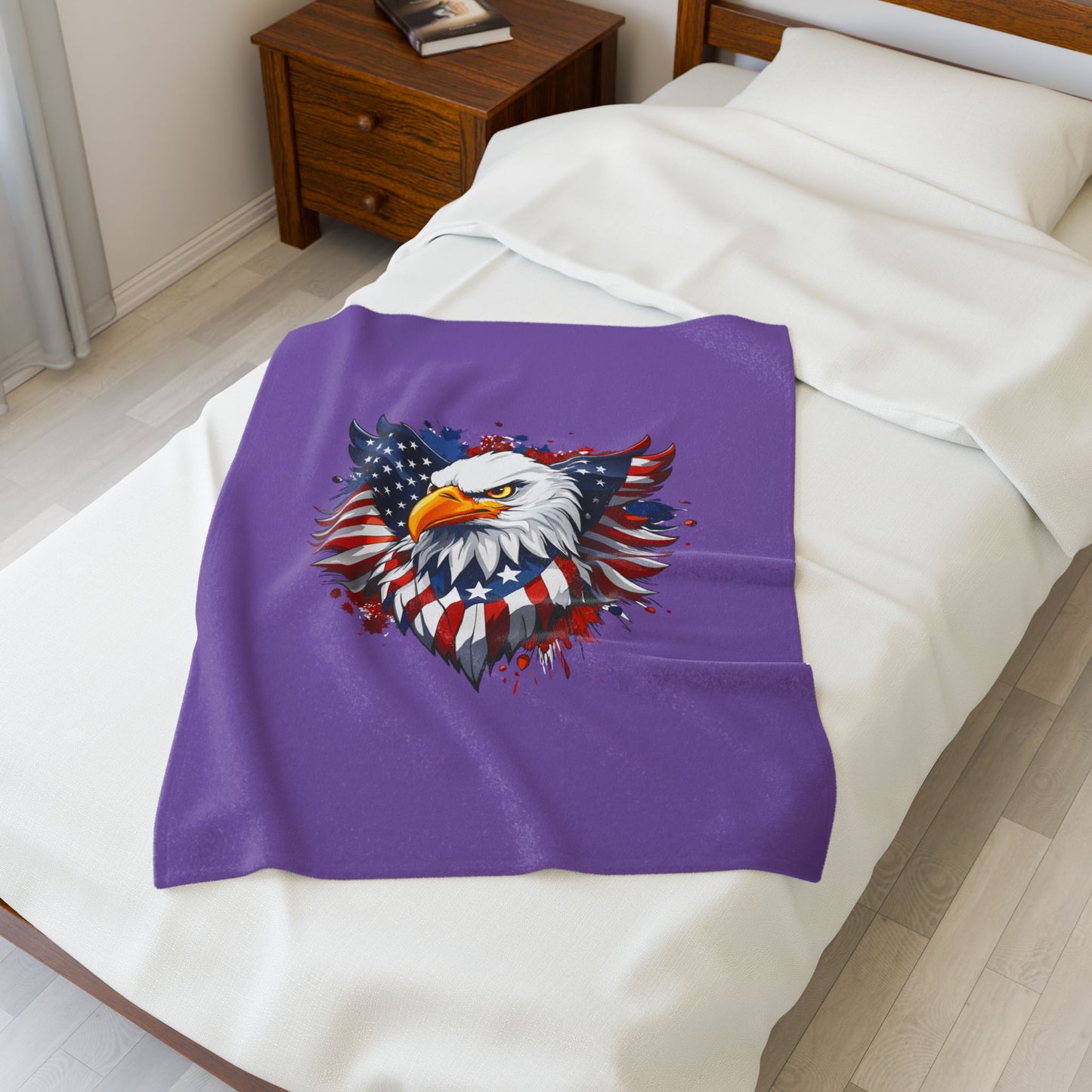 Princess Grace Patriotic Eagle Velveteen Plush Blanket Cozy American Pride Decor