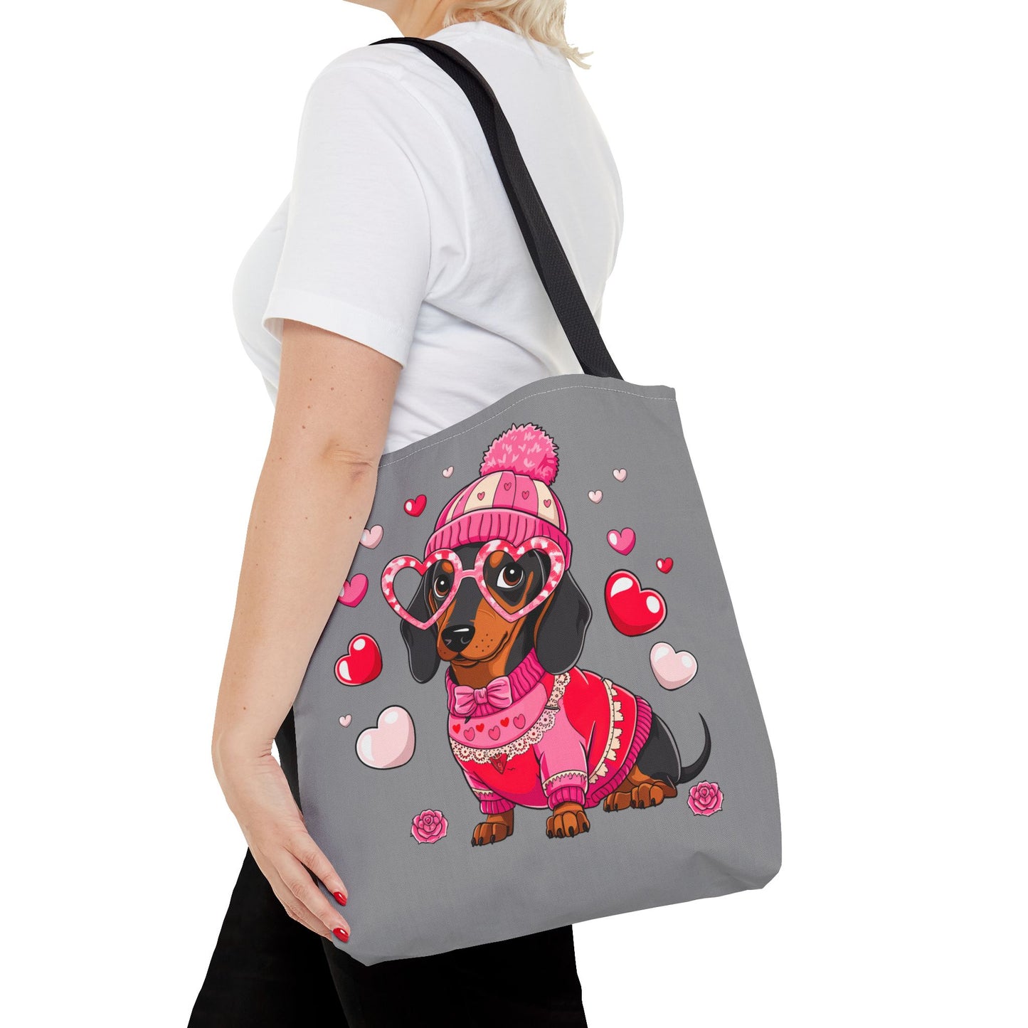 Princess Grace Cute Dog Lover Tote Bag Adorable Dachshund with Hearts