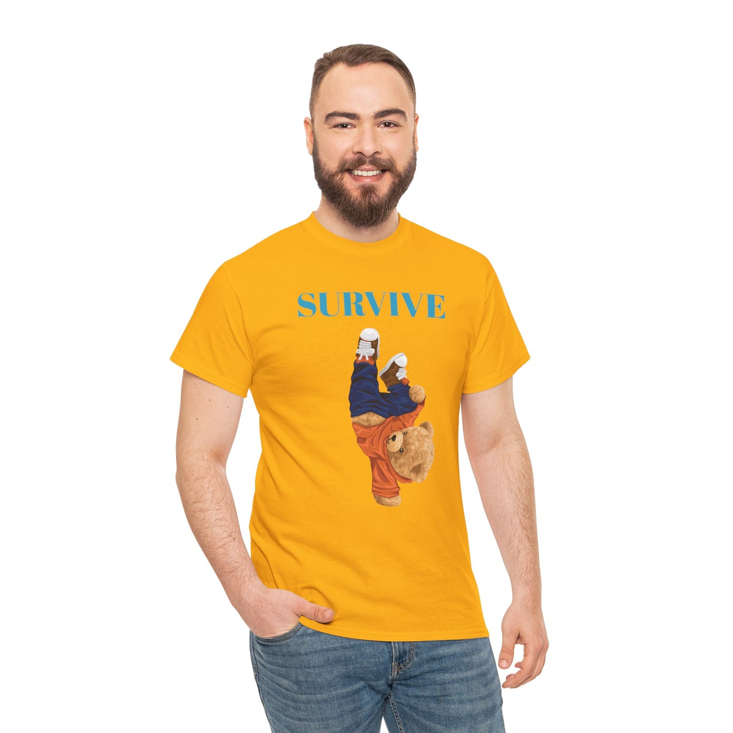 Princess Grace Survive Bear Graphic Unisex Heavy Cotton Tee Casual Streetwear Tee for Everyday Adventures