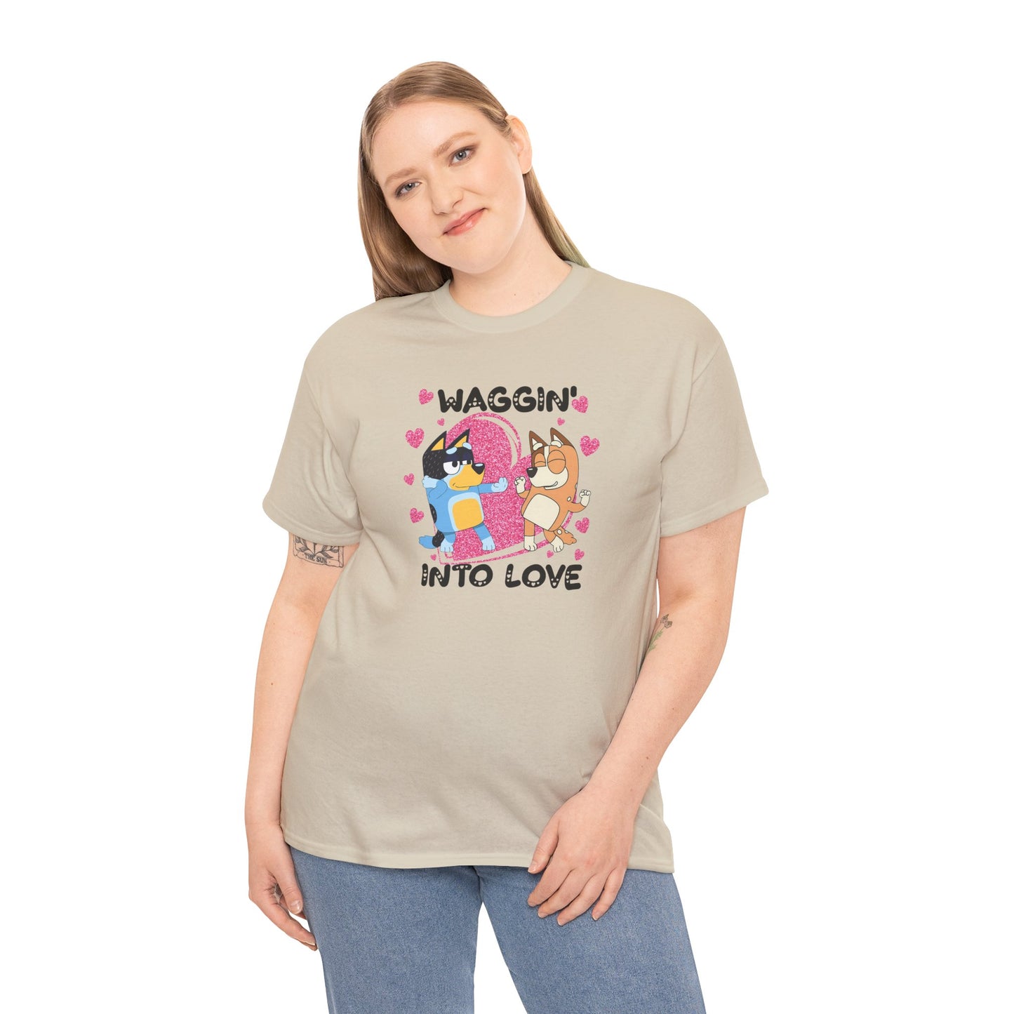 Princess Grace Bluey Waggin' Into Love Unisex Heavy Cotton Tee Cute Pet Themed Shirt for Animal Lovers