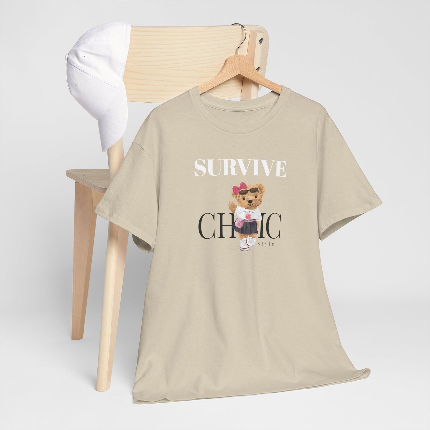 Princess Grace Survive Chic Unisex Heavy Cotton Tee Cute Bear Graphic T-Shirt for Casual Style