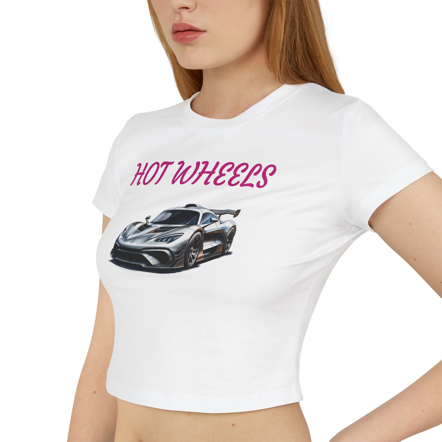 Princess Grace Hot Wheels Women's Baby Tee Trendy Car Graphic Tee for Automotive Enthusiasts