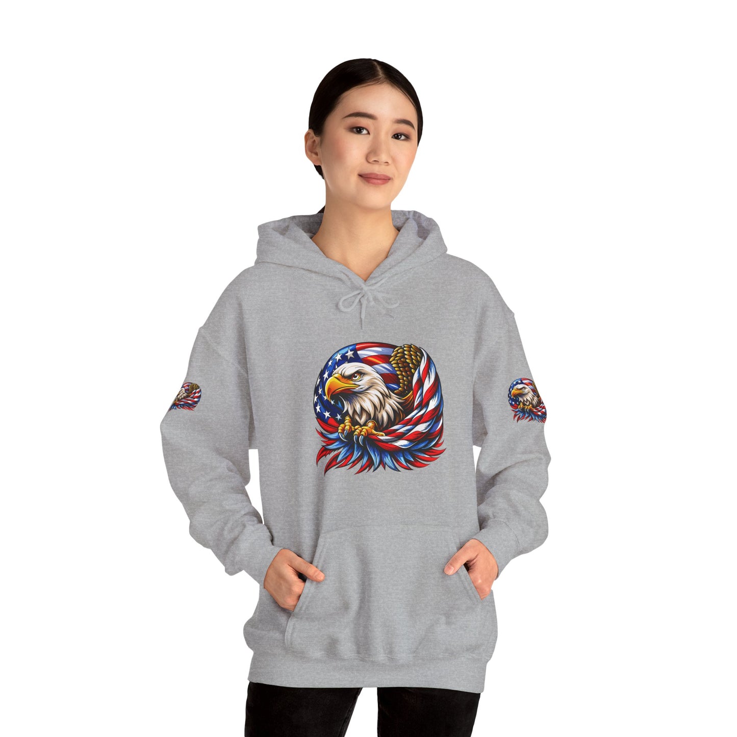 Princess Grace Patriotic Eagle Hoodie Unisex Heavy Blend Sweatshirt with American Flag Design