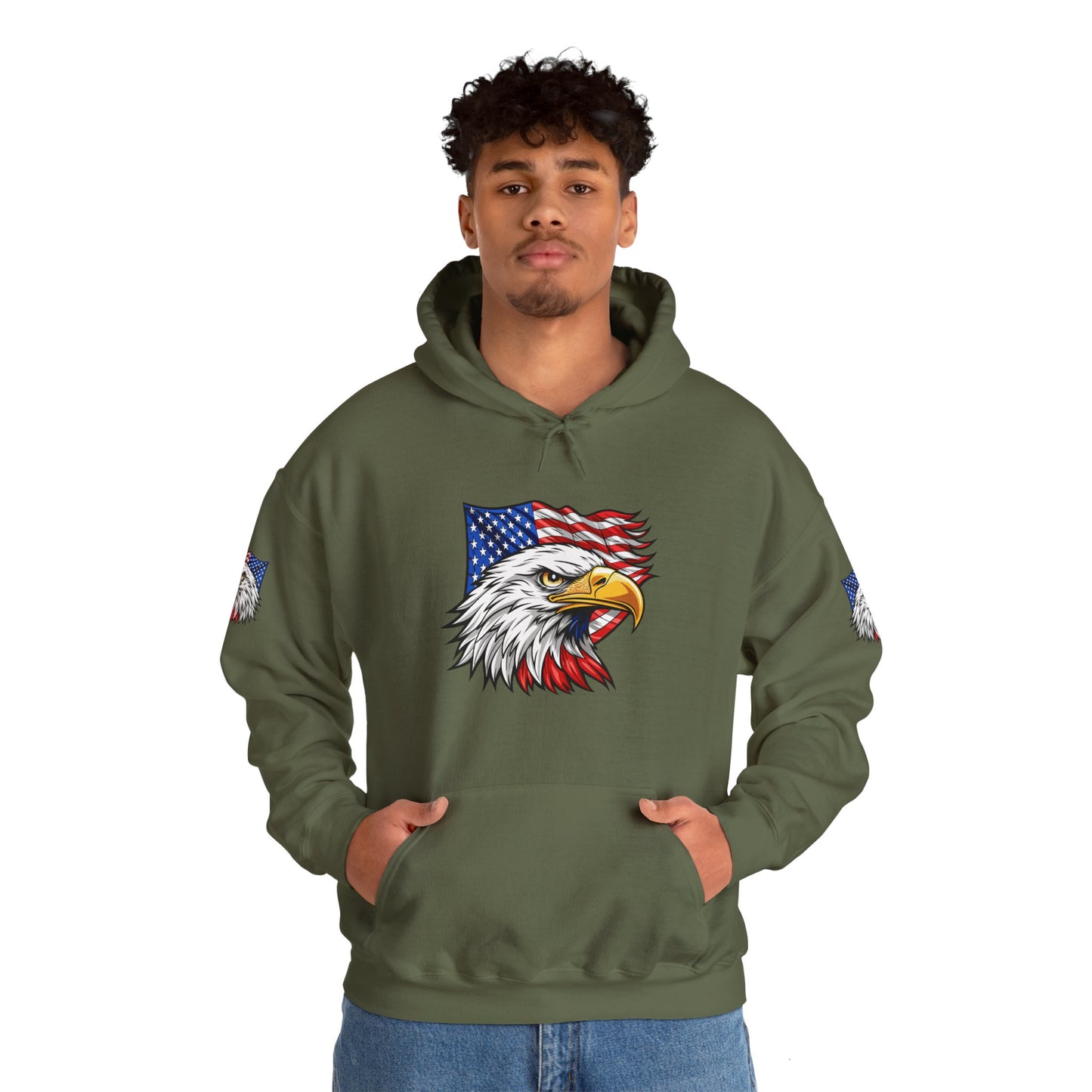 Princess Grace Patriotic Eagle Hoodie Unisex Heavy Blend Sweatshirt with American Flag Design