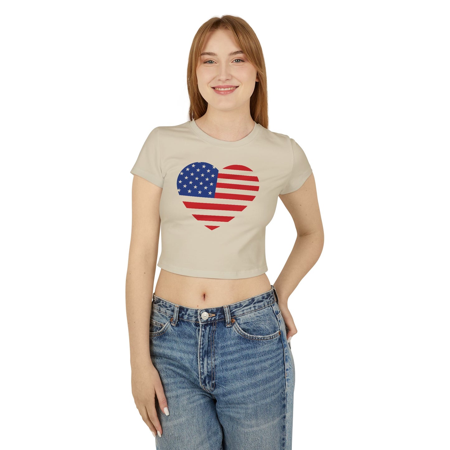 Princess Grace Patriotic Women's Baby Tee Heart & USA Graphic