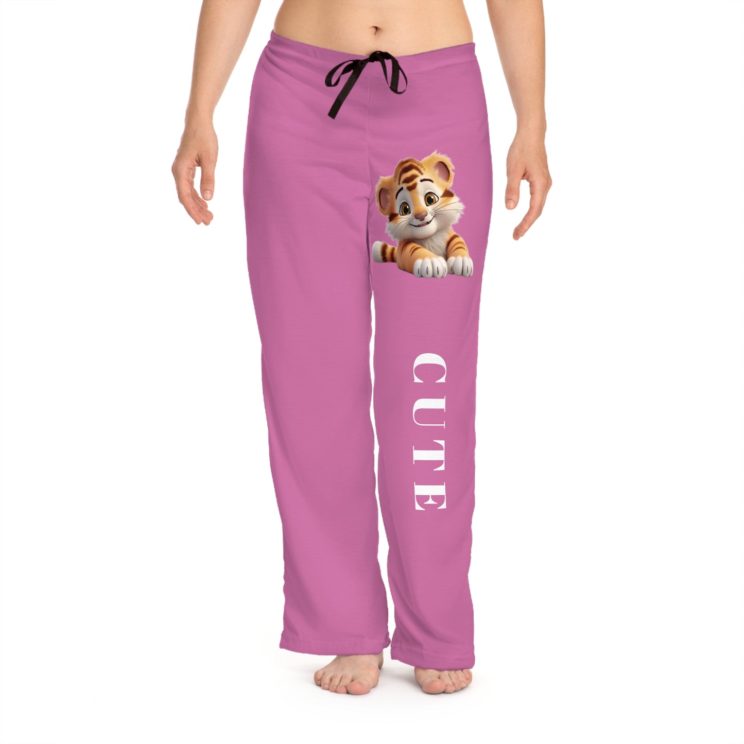 Princess Grace Cute Tiger Print Women's Pajama Pants Soft Pink Loungewear for Relaxation