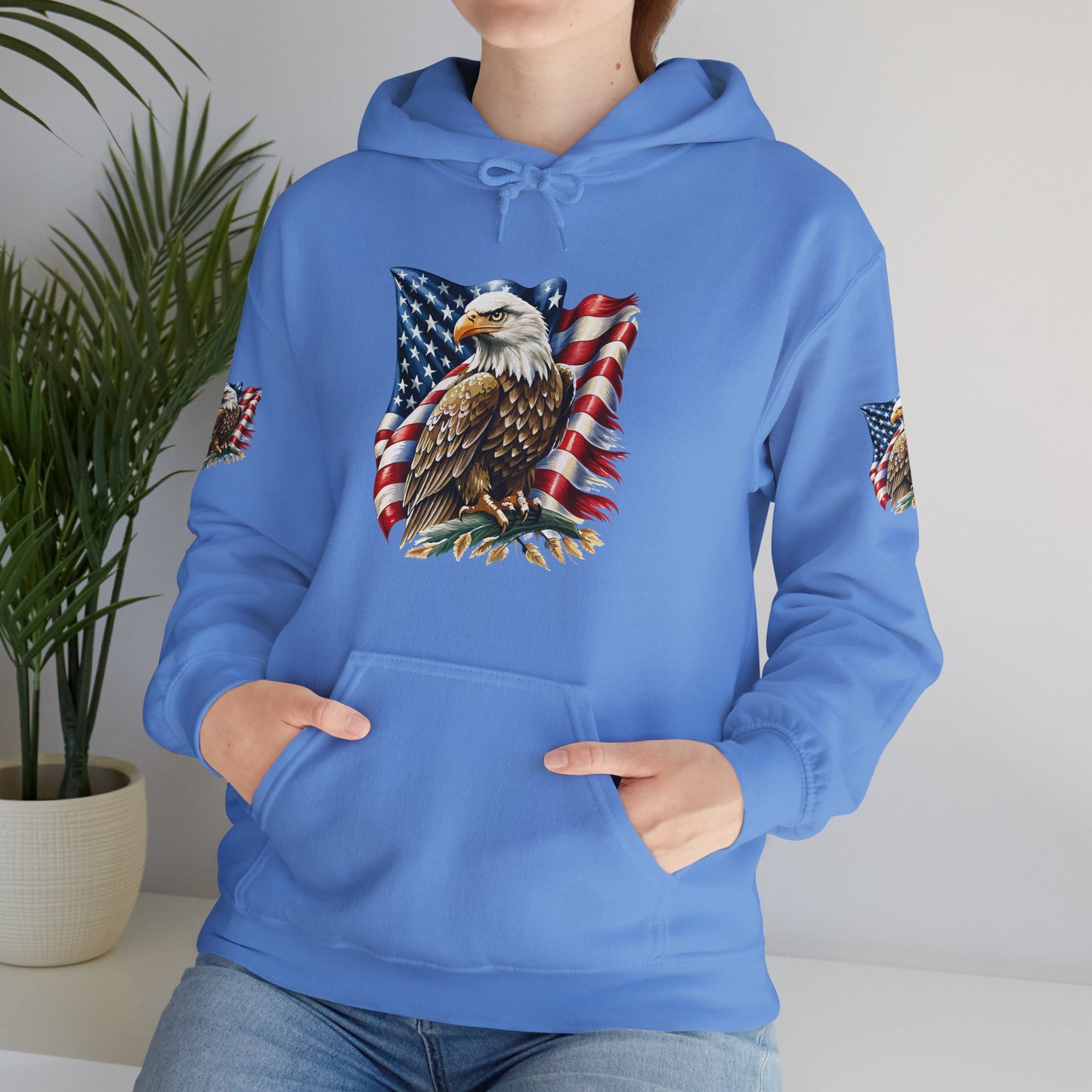 Princess Grace Patriotic Eagle Hooded Sweatshirt Unisex Heavy Blend Perfect for Memorial Day & Independence Day