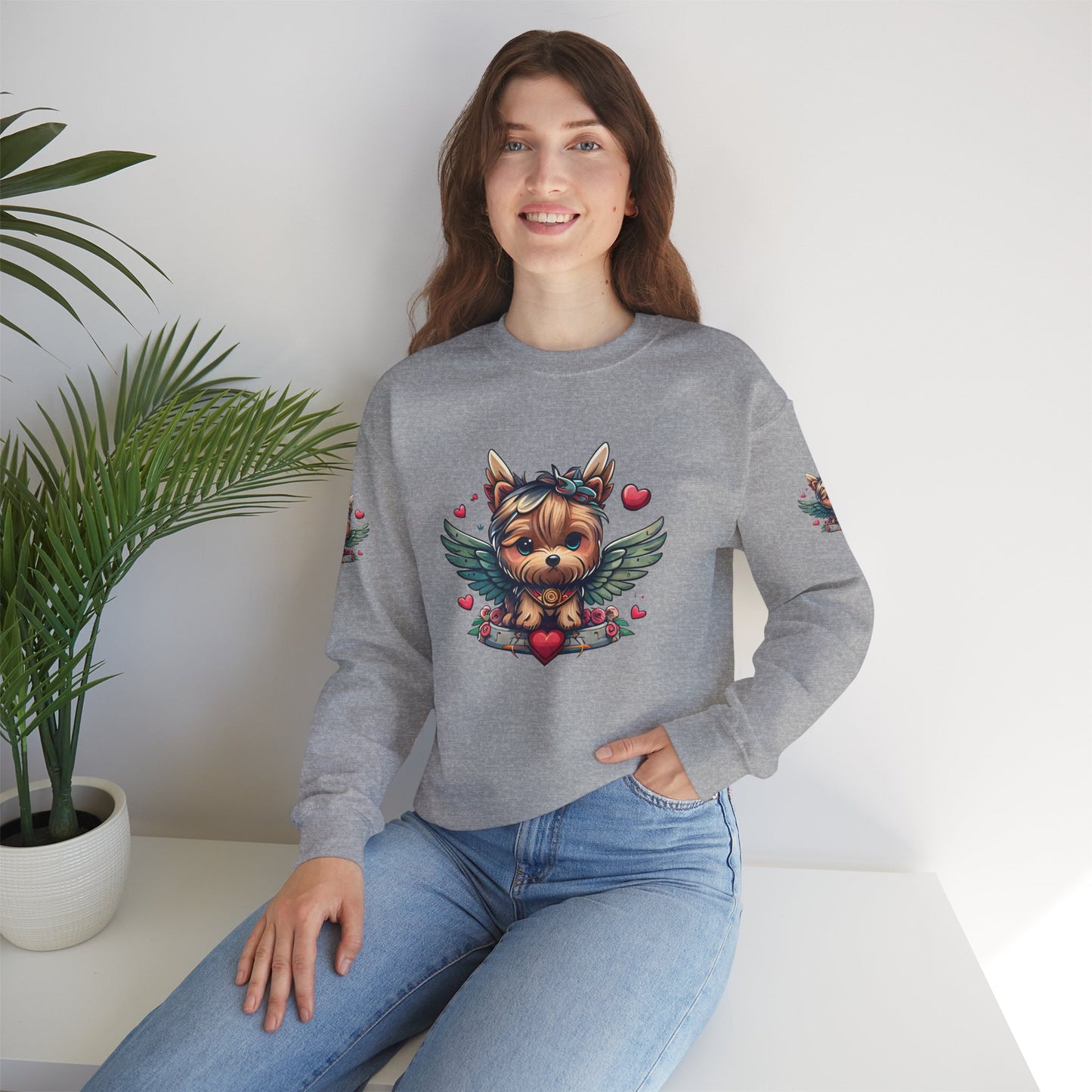 Princess Grace Cute Yorkie Wings Crewneck Sweatshirt Perfect Gift for Dog Lovers