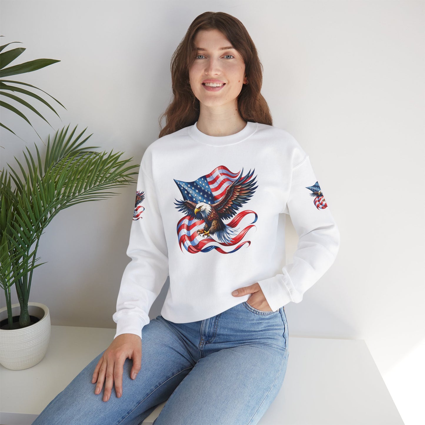 Princess Grace Patriotic Eagle Crewneck Sweatshirt Unisex Heavy Blend Perfect for Independence Day and Memorial Day