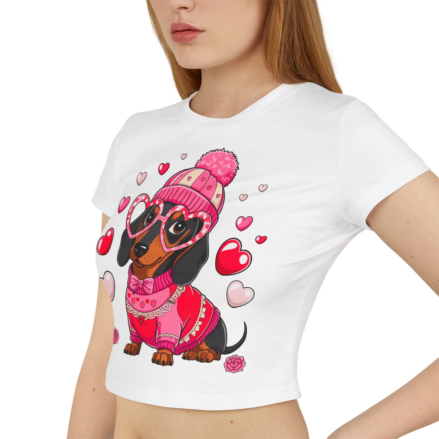 Princess Grace Cute Dachshund Love Graphic Baby Tee for Women