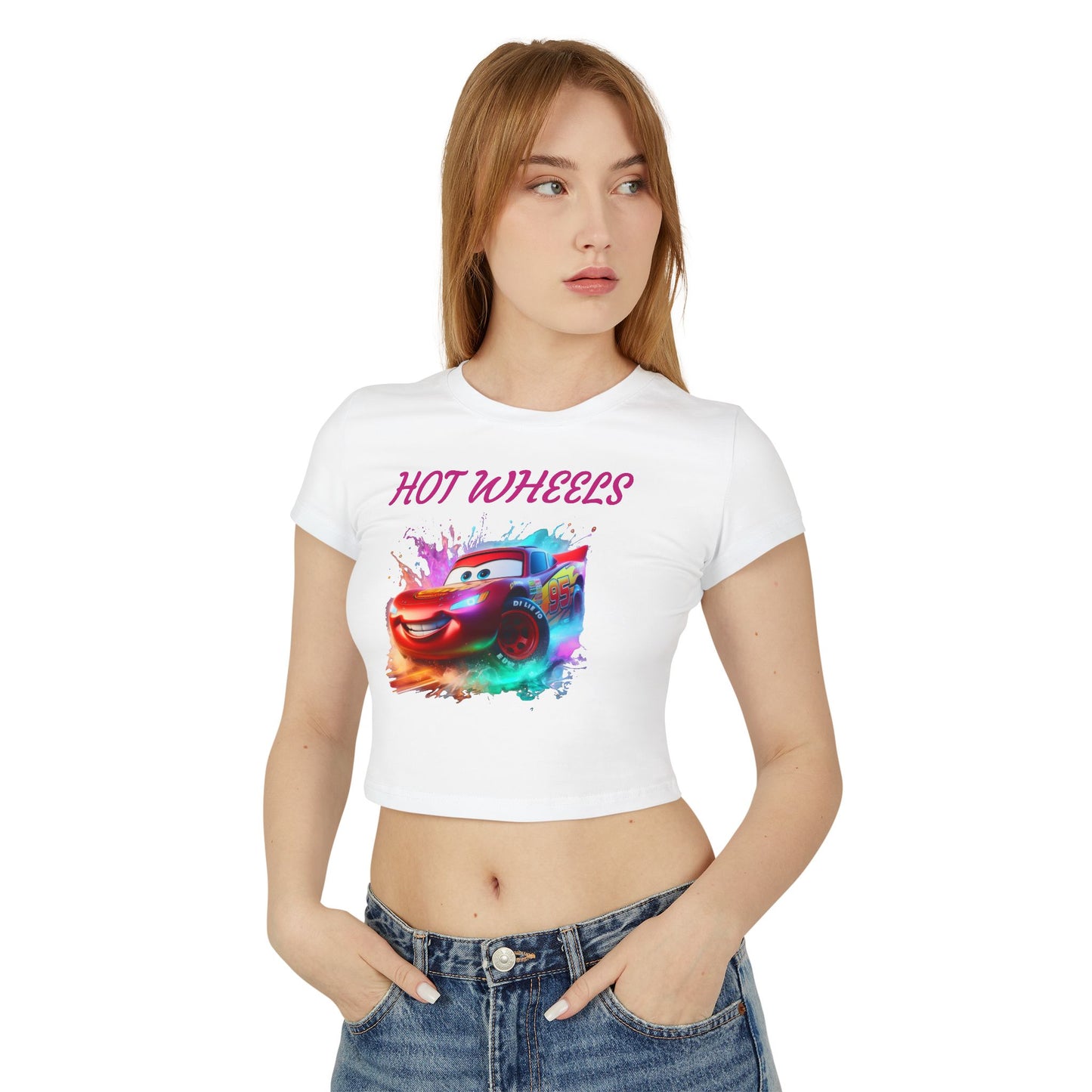 Princess Grace Hot Wheels Women's Baby Tee Colorful Cartoon Graphic T-Shirt