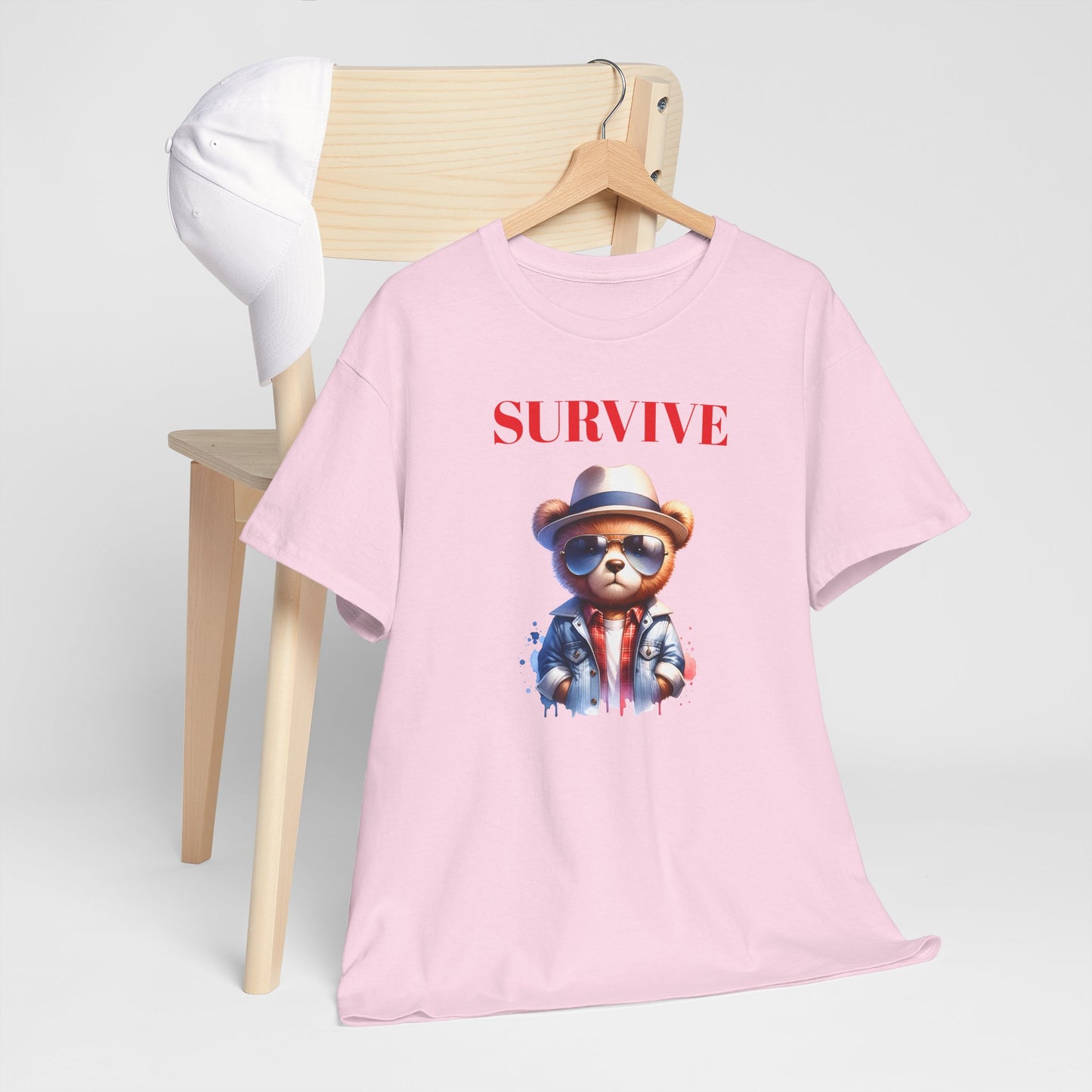 Princess Grace Survive Bear Unisex Heavy Cotton Tee Fun Graphic T-Shirt for Casual Wear