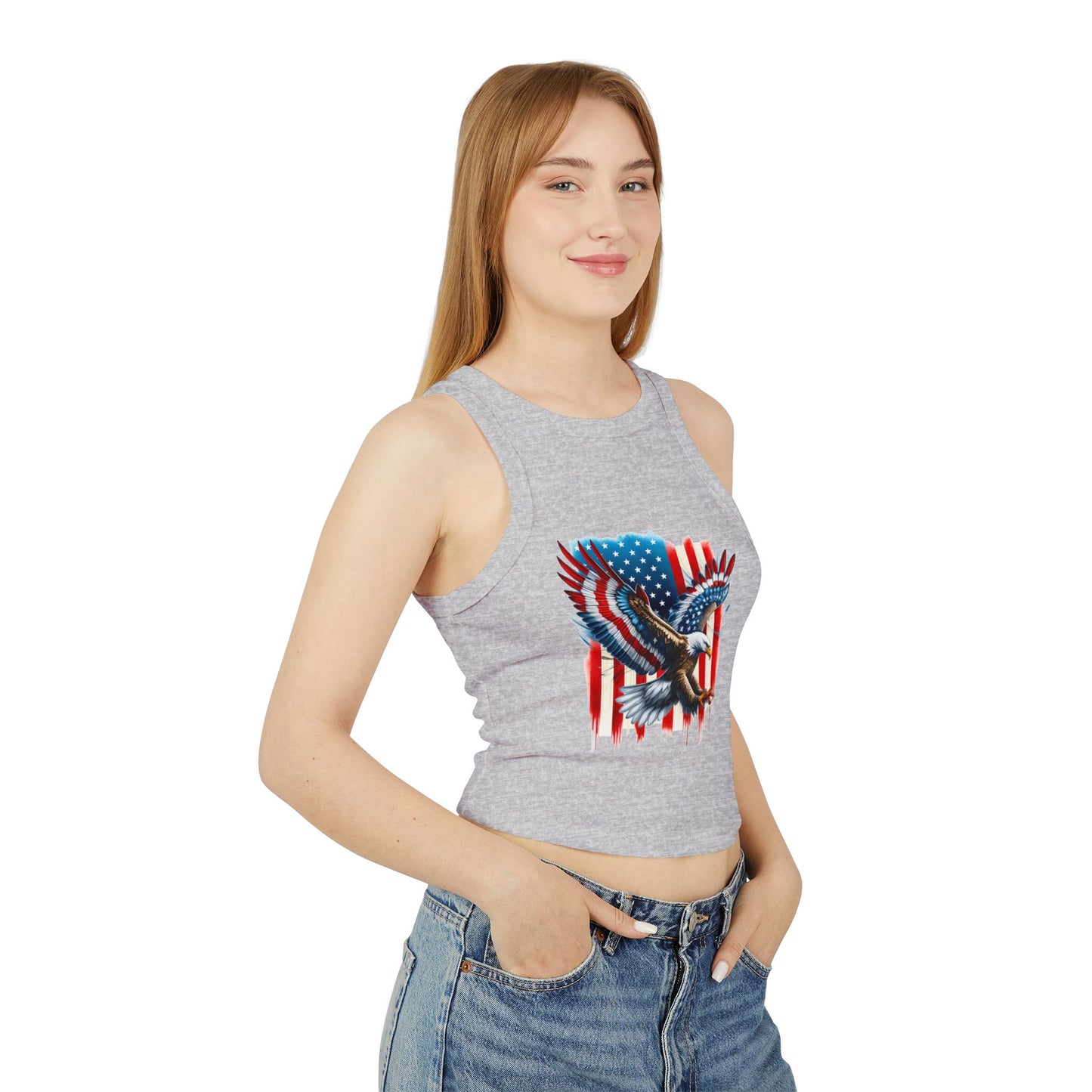 Princess Grace Patriotic Women's Micro Rib Racer Tank Top with Eagle & USA Design