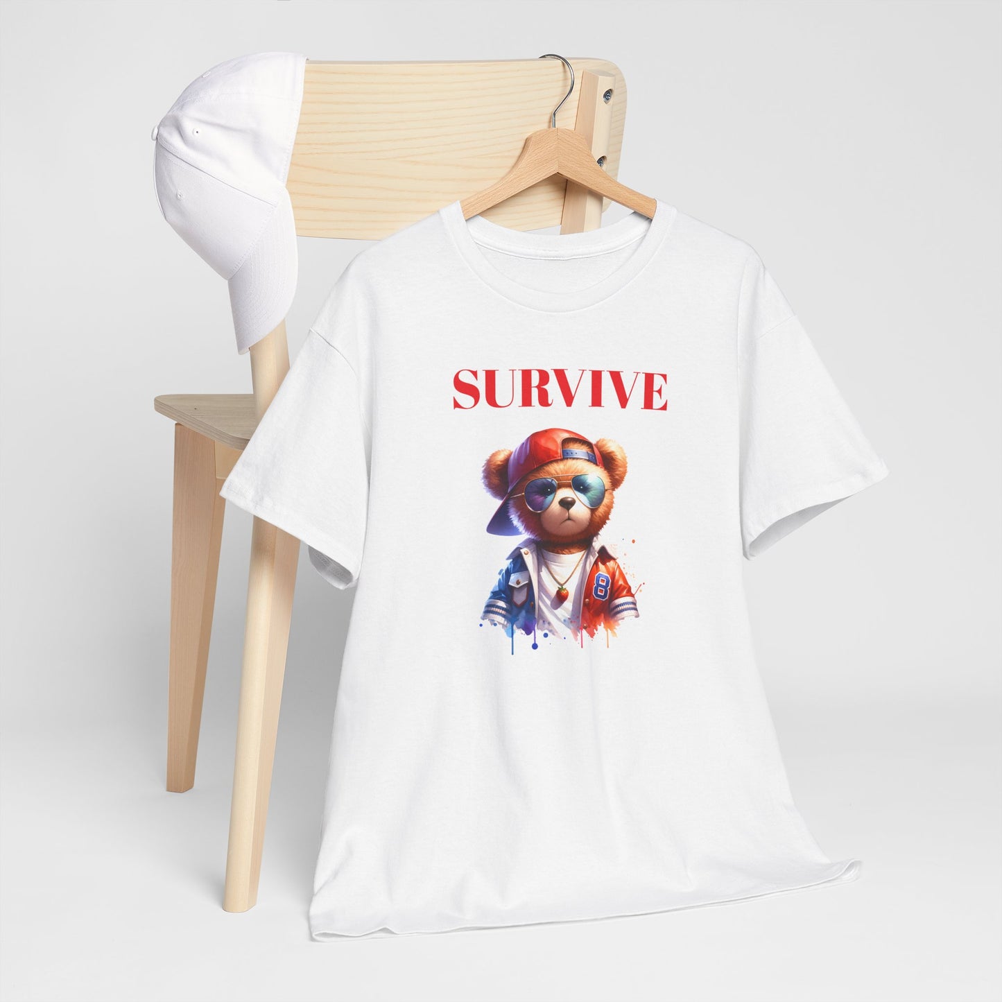 Princess Grace Survive Bear Unisex Heavy Cotton Tee Casual Graphic T-Shirt for Adventure Lovers