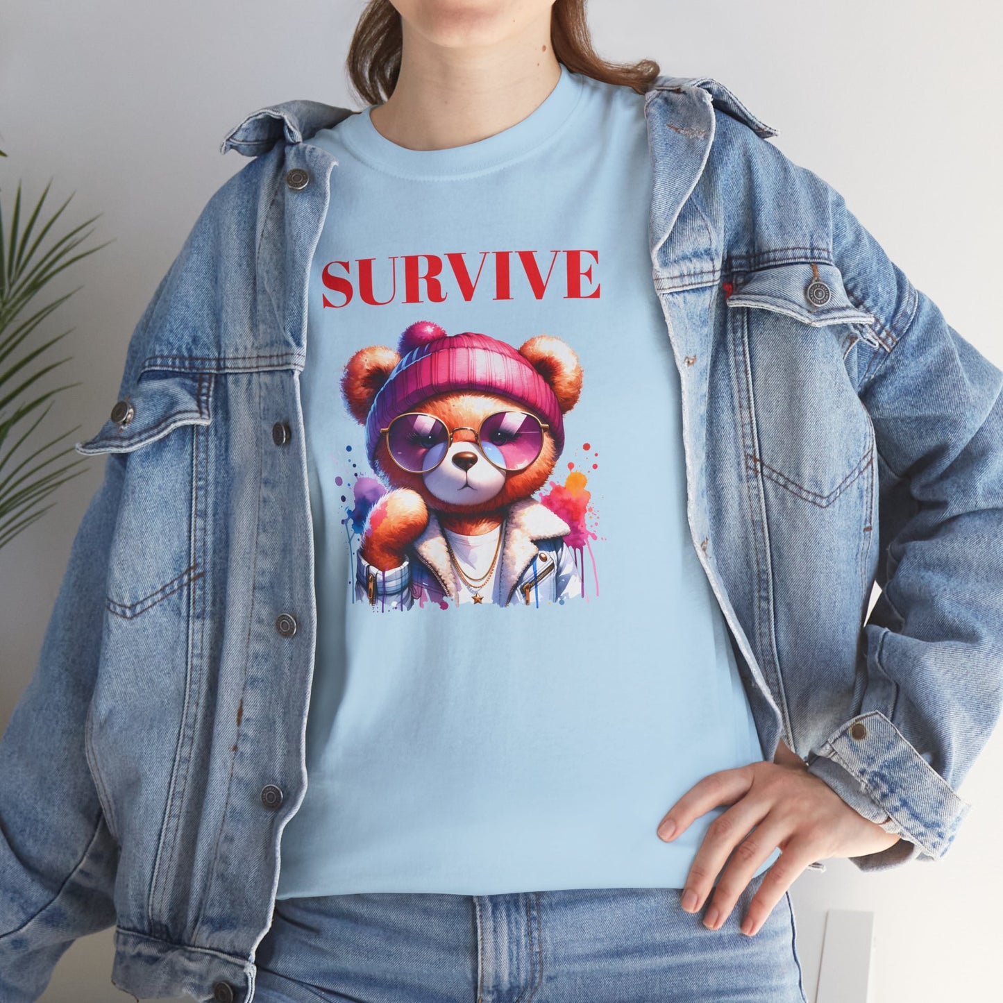 Princess Grace Survive Unisex Heavy Cotton Tee Colorful Bear Design T-Shirt