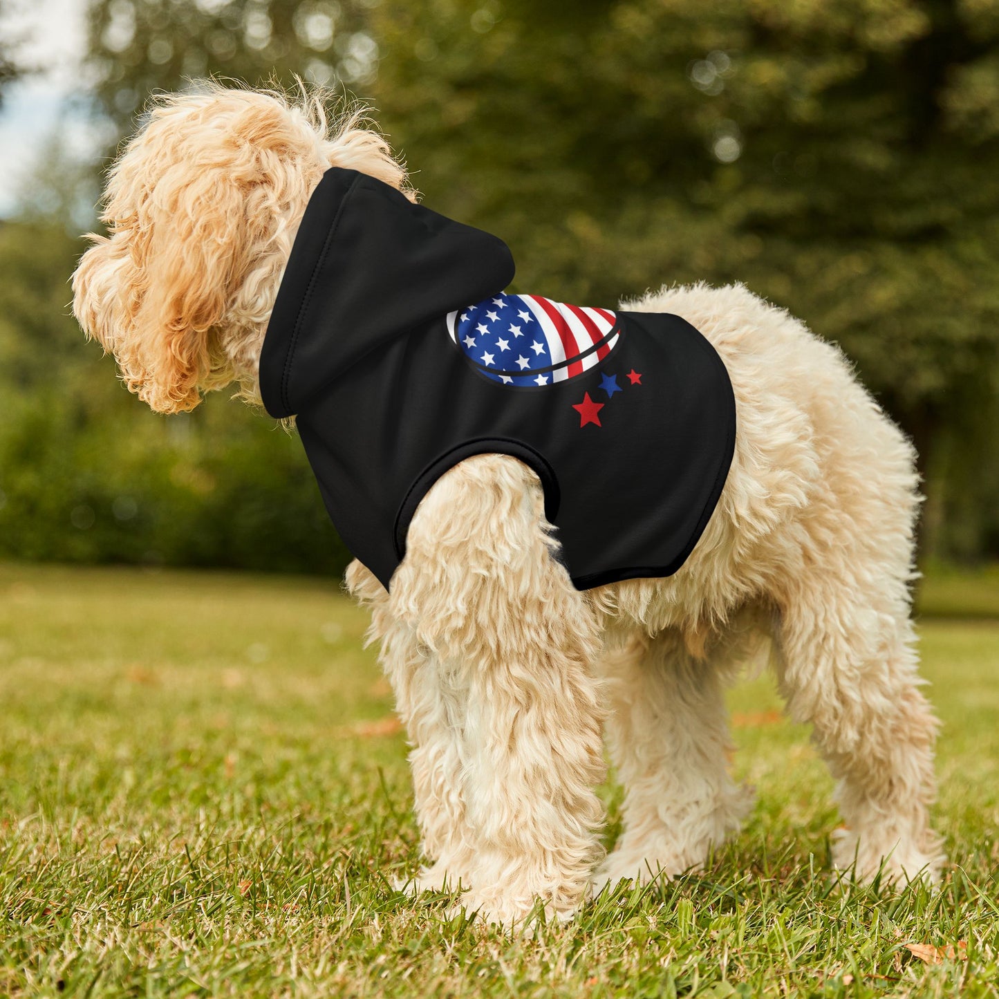 Princess Grace Patriotic Pet Hoodie USA Flag Heart Design for Dogs & Cats