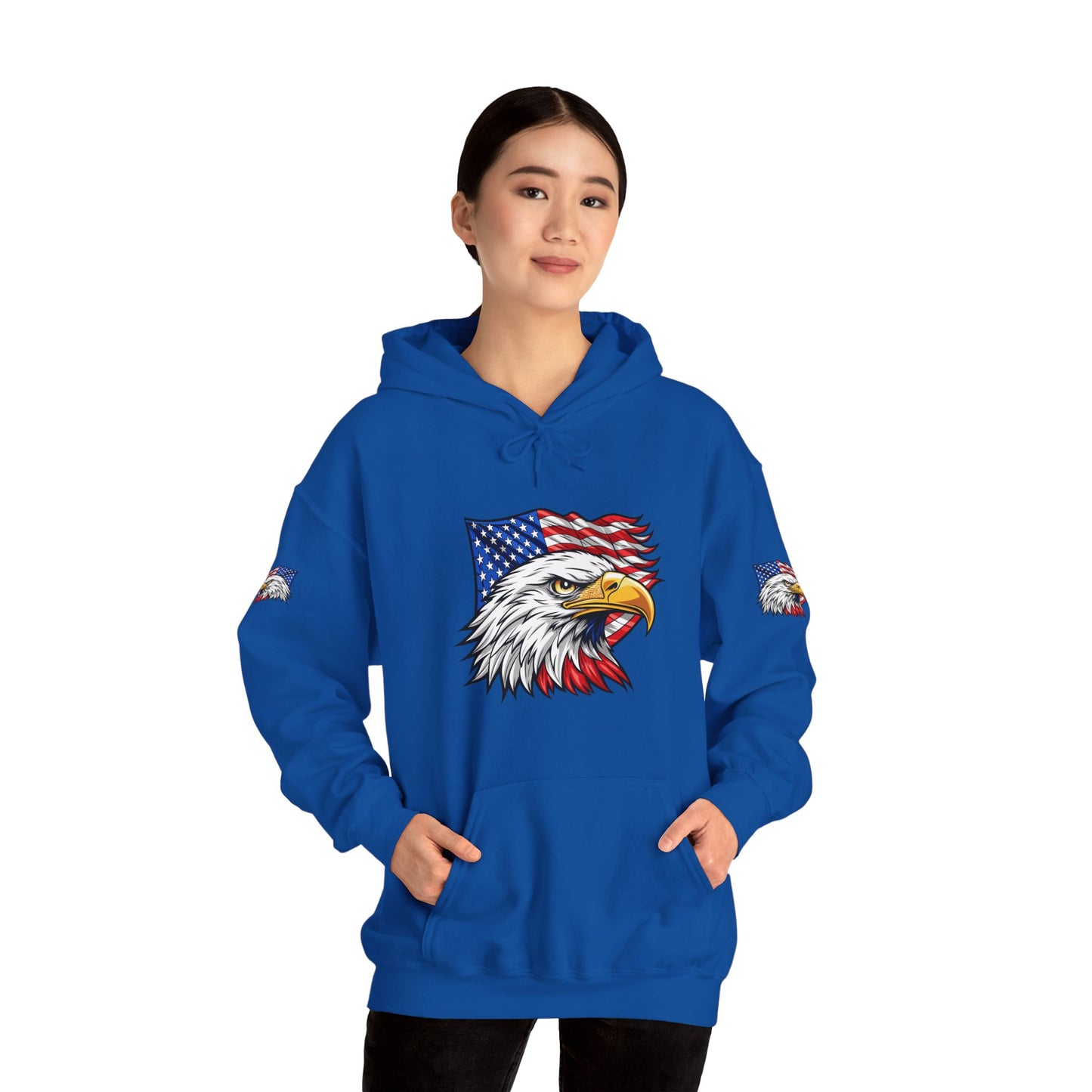 Princess Grace Patriotic Eagle Hoodie Unisex Heavy Blend Sweatshirt with American Flag Design