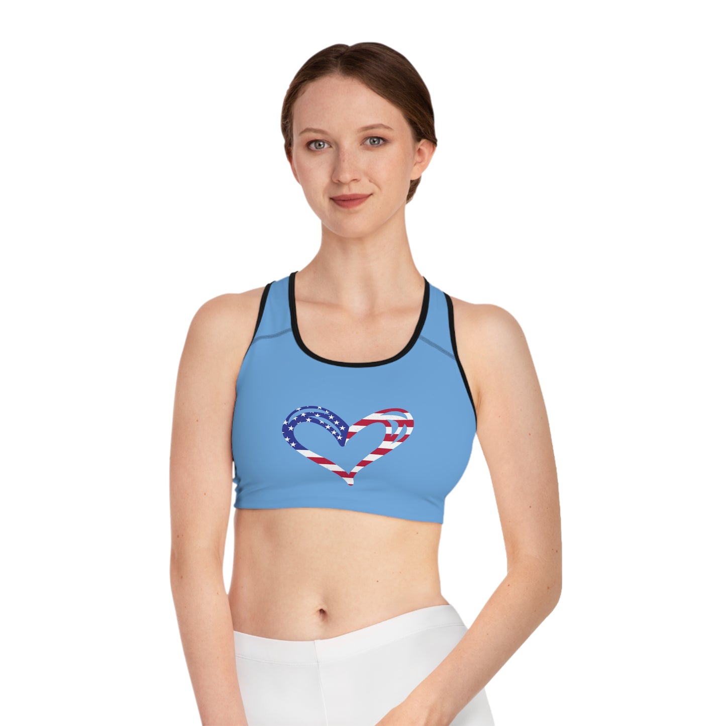 Princess Grace Patriotic Heart Sports Bra Comfortable Activewear for Fitness and Celebrations