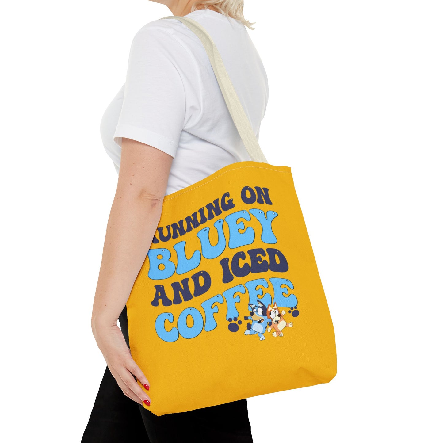 Princess Grace Running on Bluey and Iced Coffee Tote Bag Fun & Functional Daily Carry