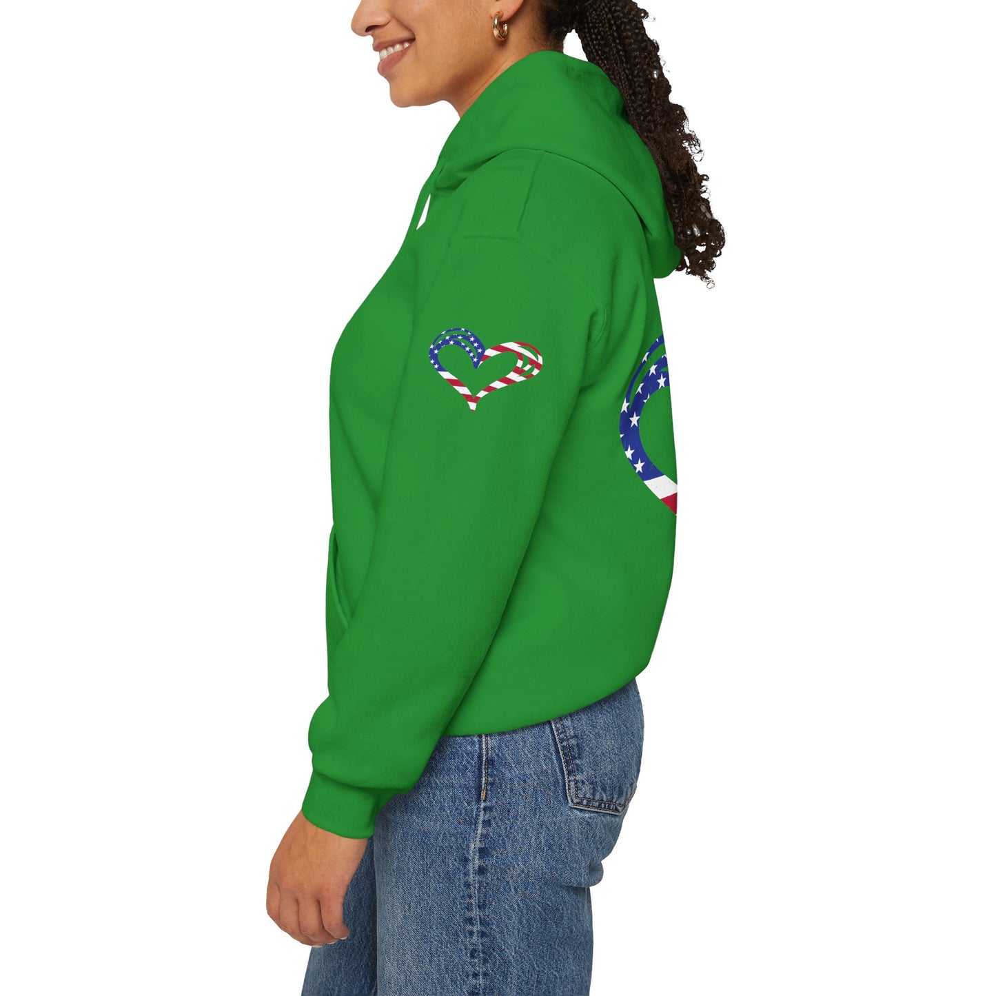 Princess Grace Patriotic Heart Unisex Hoodie Comfortable Heavy Blend Sweatshirt for Independence Day and Everyday Wear